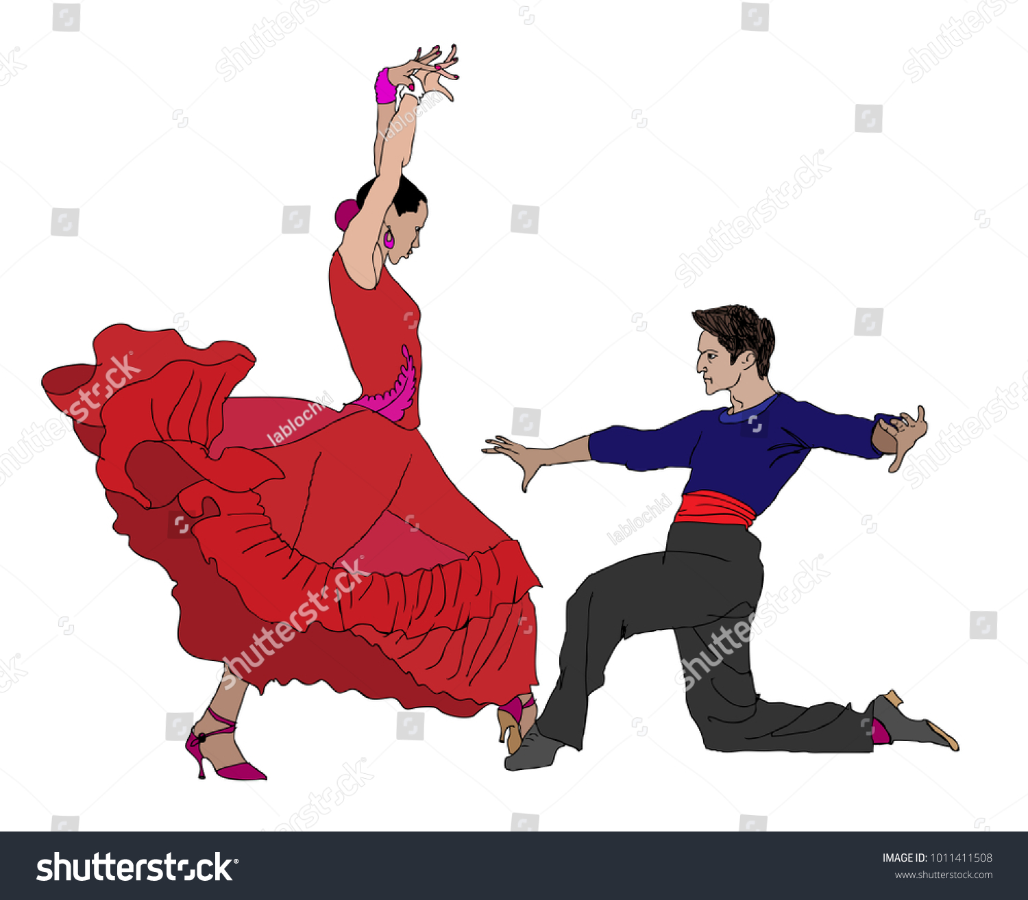 Color Drawing Couple Dancing Flamenco Stock Vector (Royalty Free ...