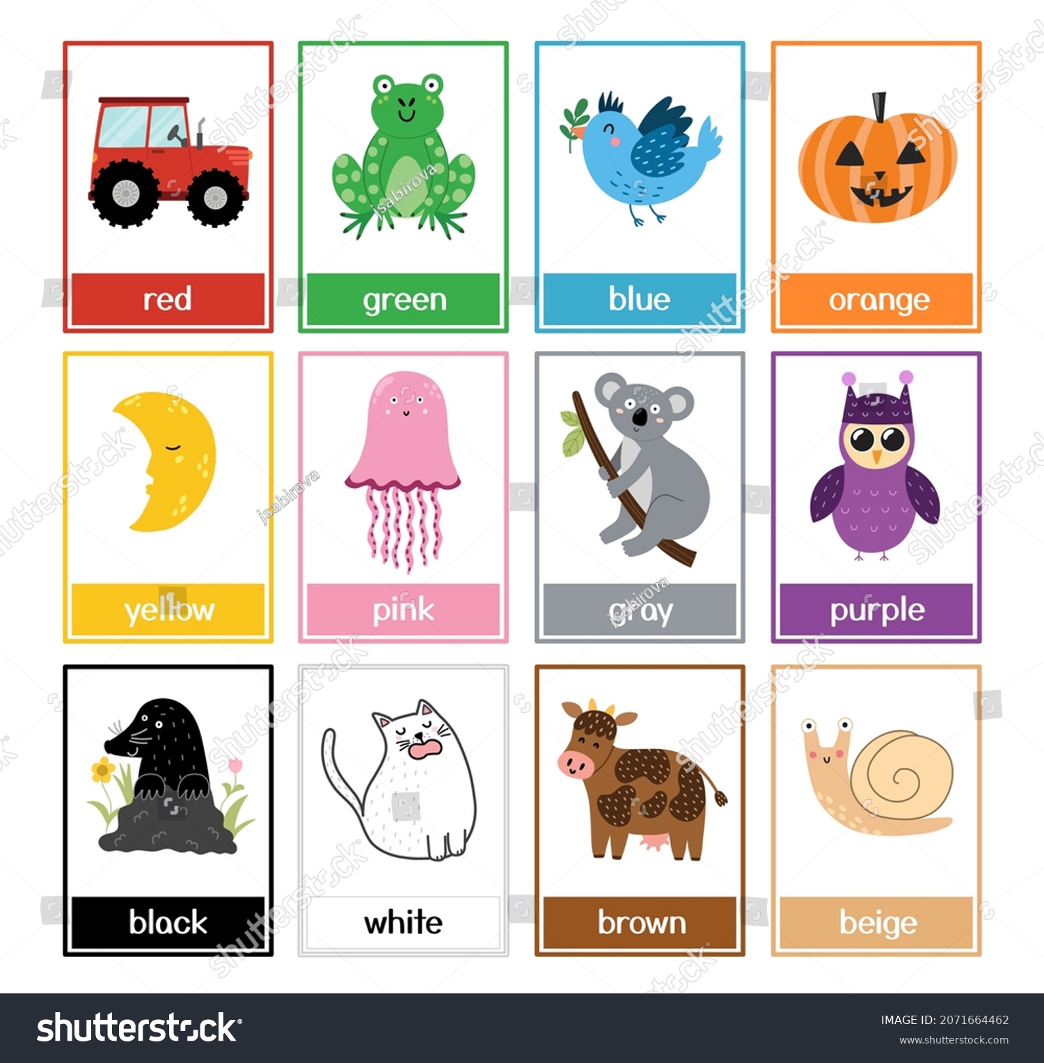 Color Flashcards Set Cute Animals Color Stock Vector (Royalty Free ...