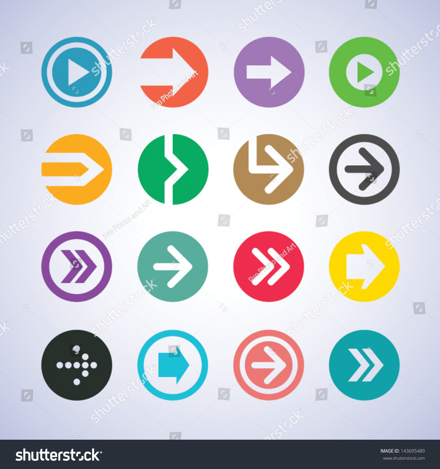 Color Flat Design Arrow Icon Vector Set. Circle Sign Button Element For ...