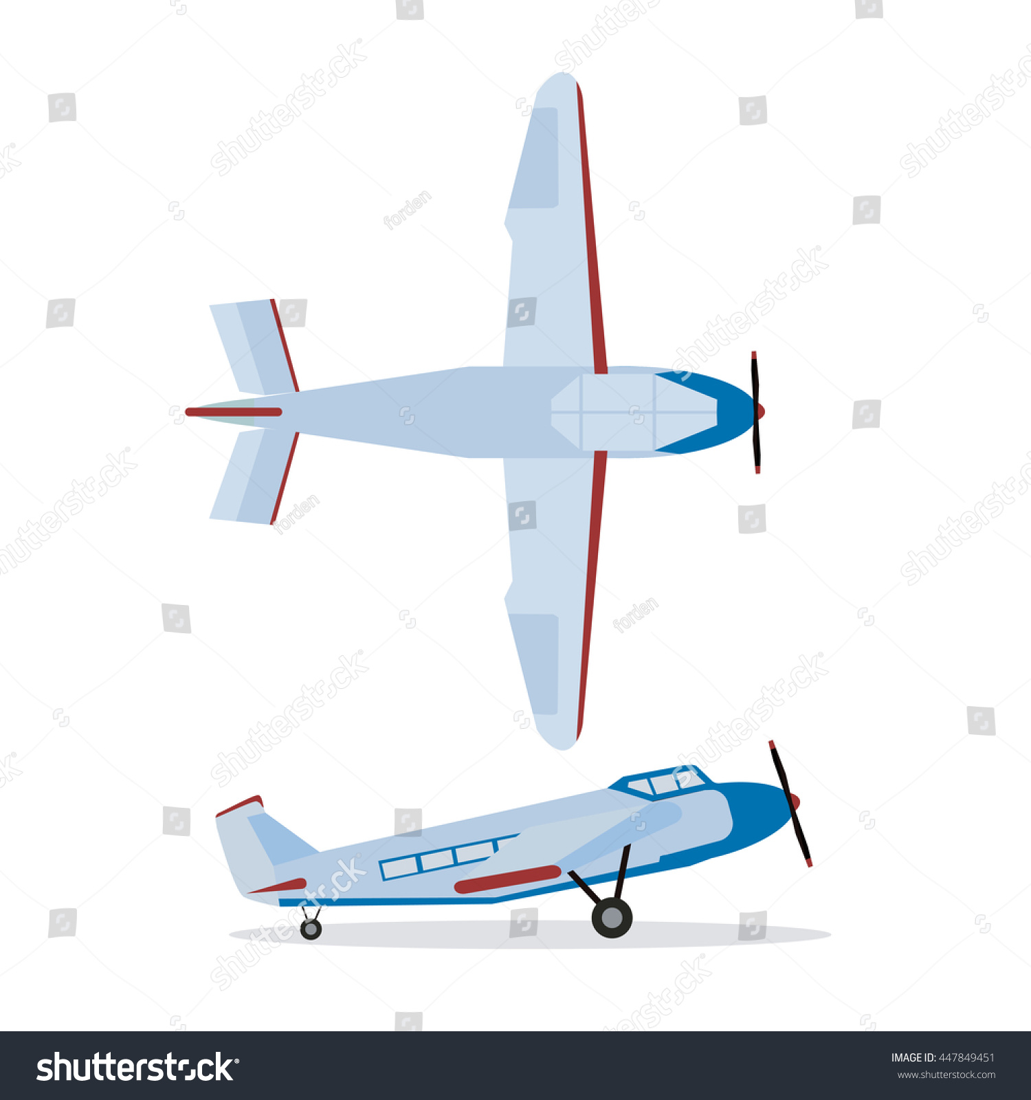 Uncategorized Plane Color color flat icons airplane propeller plane stock vector 447849451 of with top and side view illustration