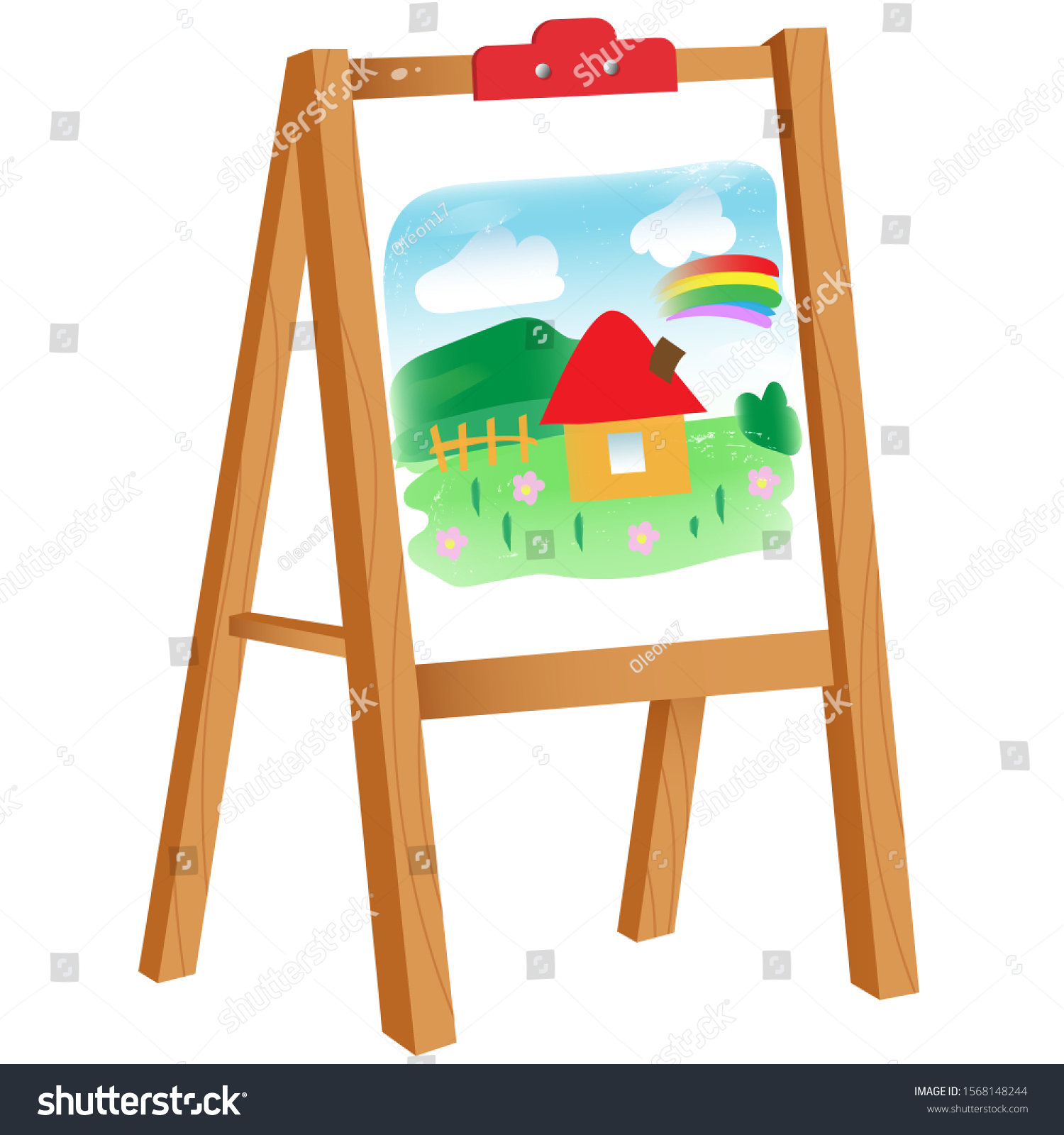 Color Image Cartoon Easel Childrens Drawing Stock Vector (Royalty Free ...