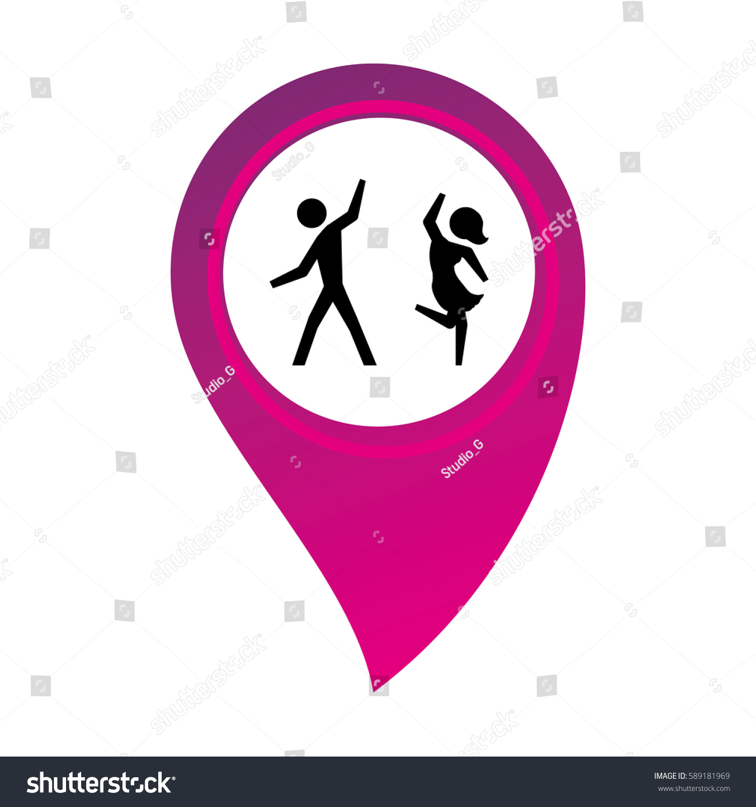 dancing figures inside pink location pin clip art preview