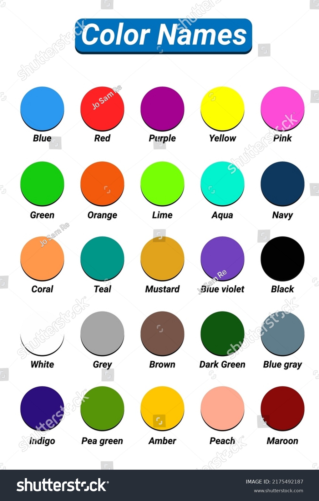 Color Names List Colors English Picture Stock Vector (Royalty Free ...