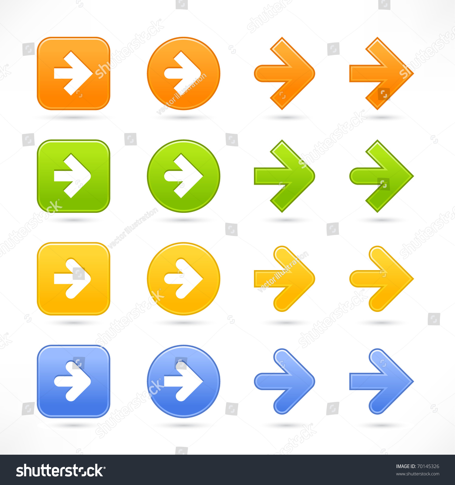 Color Smooth Arrow Icon Web 2.0 Button With Shadow On White Background ...