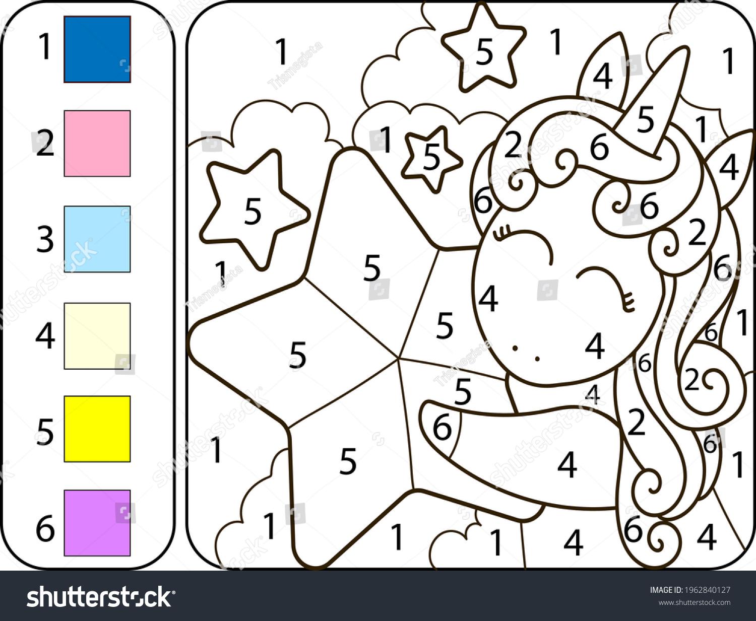 color cute beautiful unicorn by numbers stock vector royalty free 1962840127 shutterstock