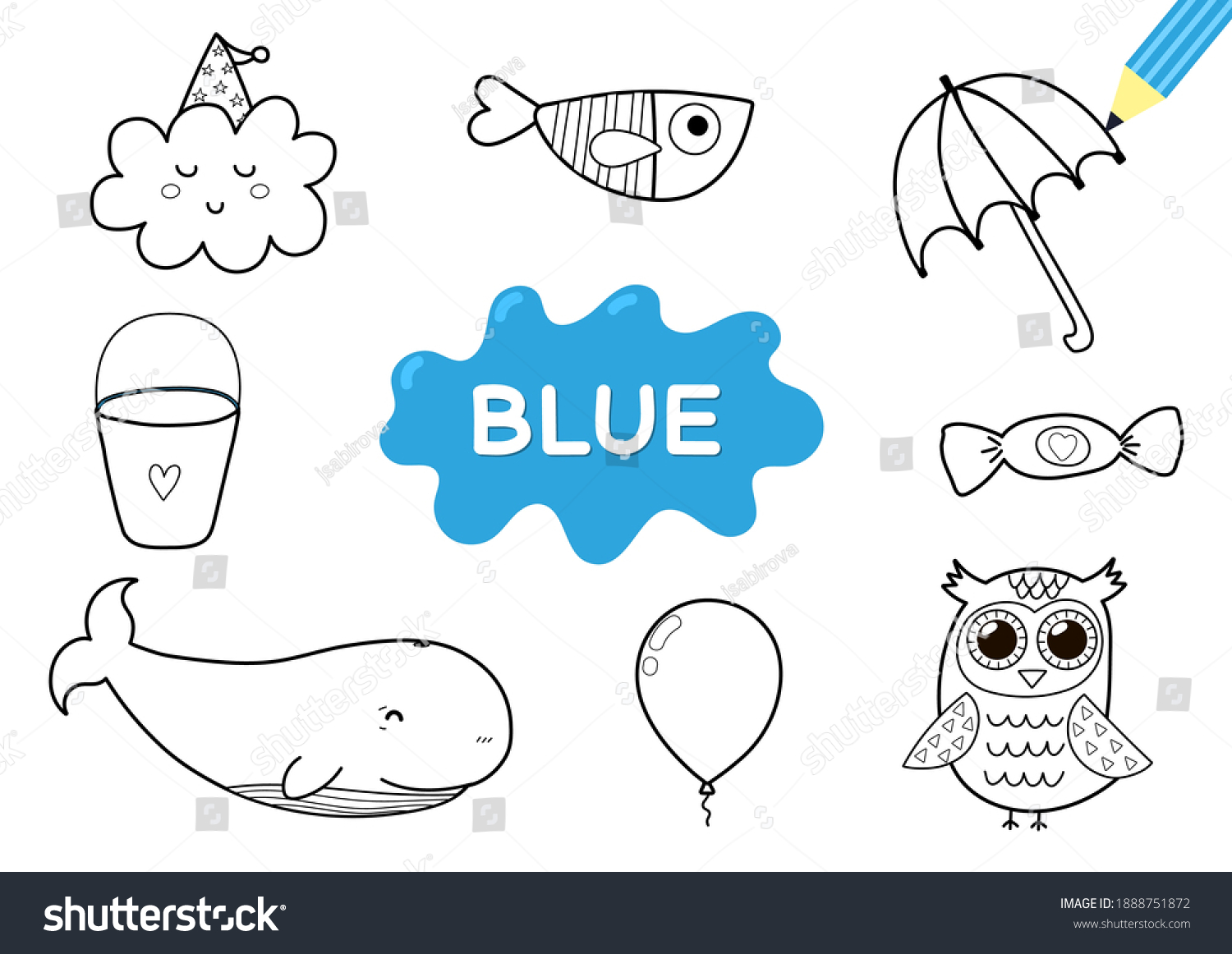 Color Elements Blue Coloring Page Kids Stock Vector (Royalty Free