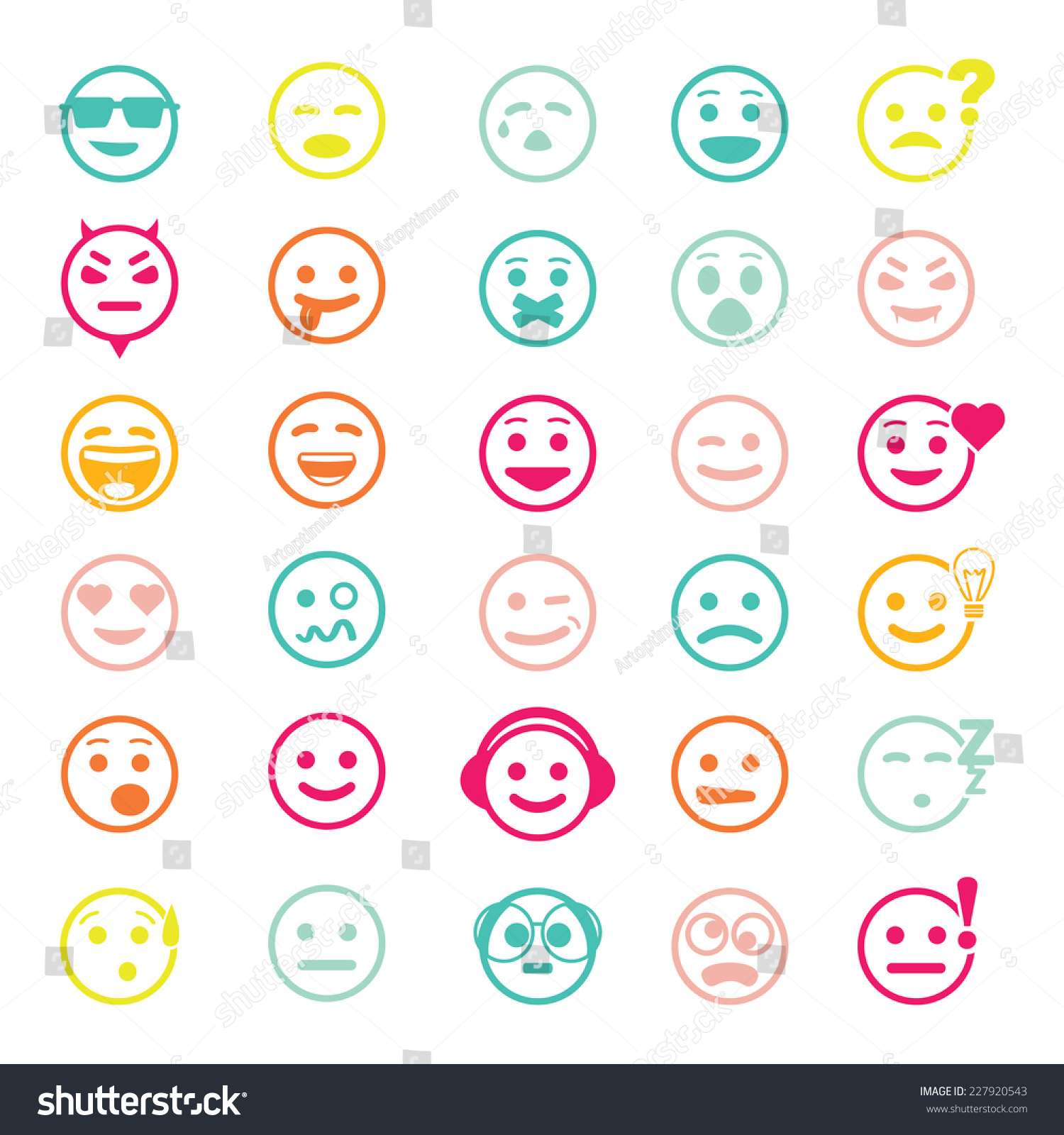 Color Vector Icons Smiley Faces On Stock Vector (Royalty Free ...