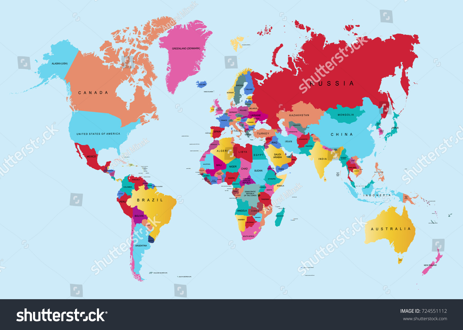 Color World Map Stock Vector (Royalty Free) 724551112 | Shutterstock