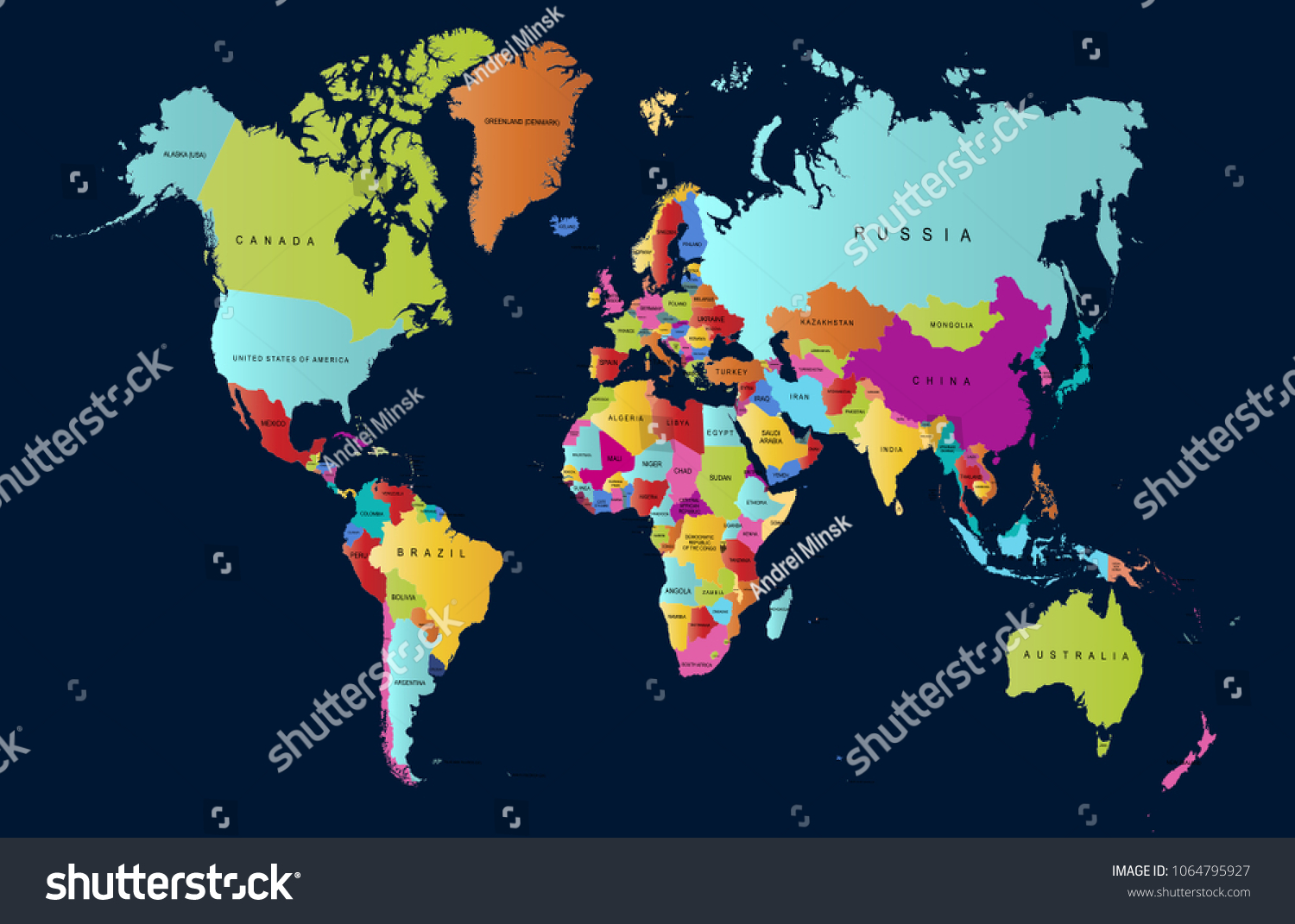 Vektor Stok Color World Map Vector Tanpa Royalti 1064795927 Shutterstock