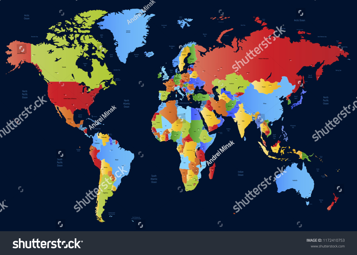 Color World Map Vector Vector De Stock Libre De Regalías 1172410753 Shutterstock 8714