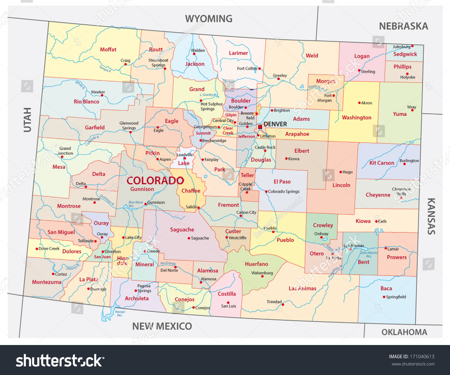 Colorado Administrative Map Stock Vector Illustration 171040613 ...