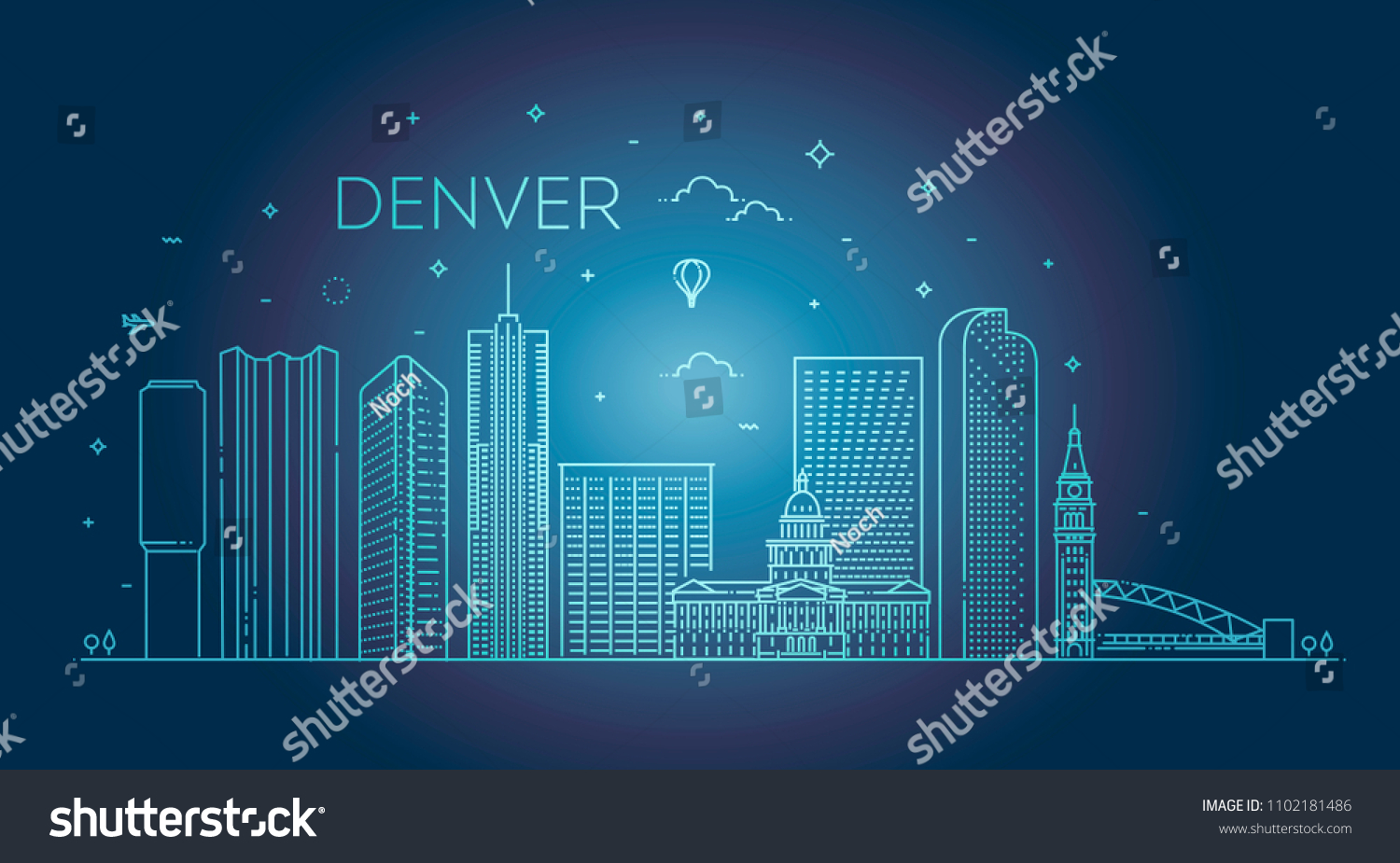 Colorado Denver City Skyline Architecture Buildings Stock Vector ...