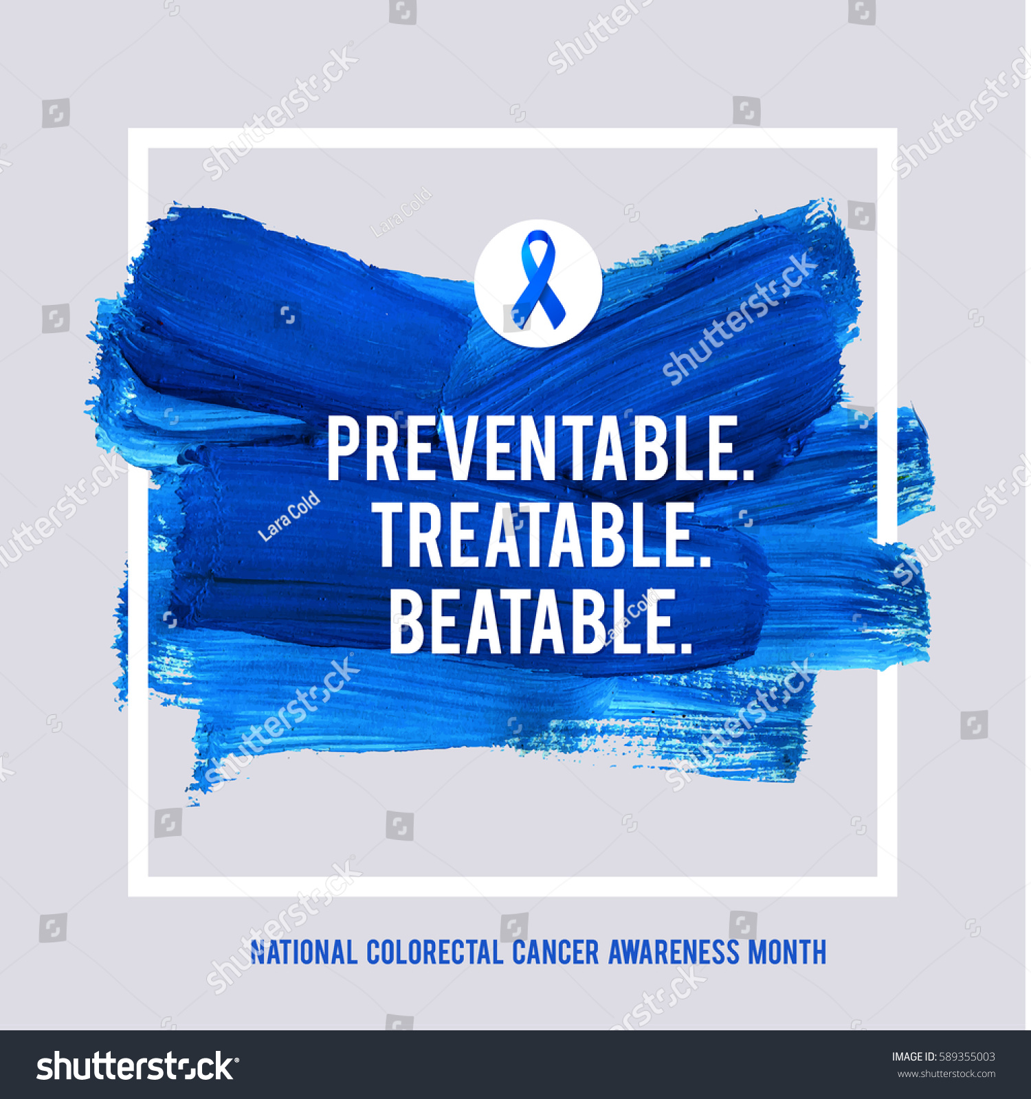 Stock Vector Colorectal Cancer Awareness Creative Grey And Blue Poster Brush Stroke And Silk Ribbon Symbol 589355003 