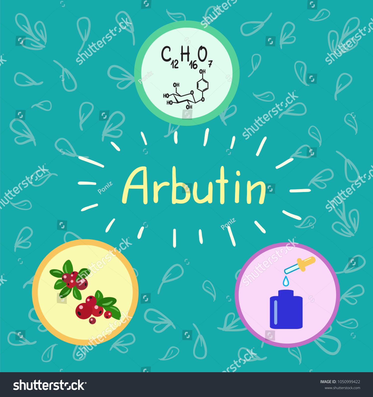 SVG of Colored bottle of cream with the arbutin. The berries of bearberry and cowberry. Chemical formula and graphical scheme of arbutin. Print for labels, advertising, price tag, brochure, booklet svg
