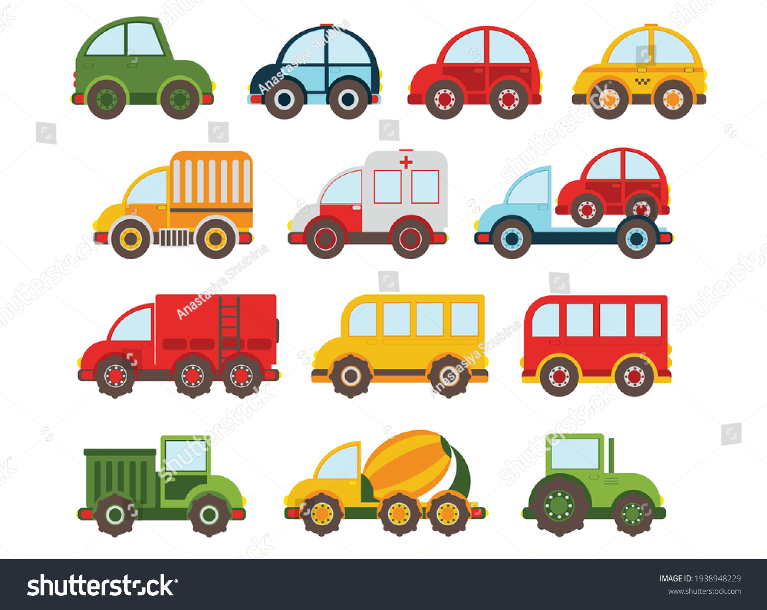 Colored Childrens Cars Police Taxi Truck Stock Vector (Royalty Free ...