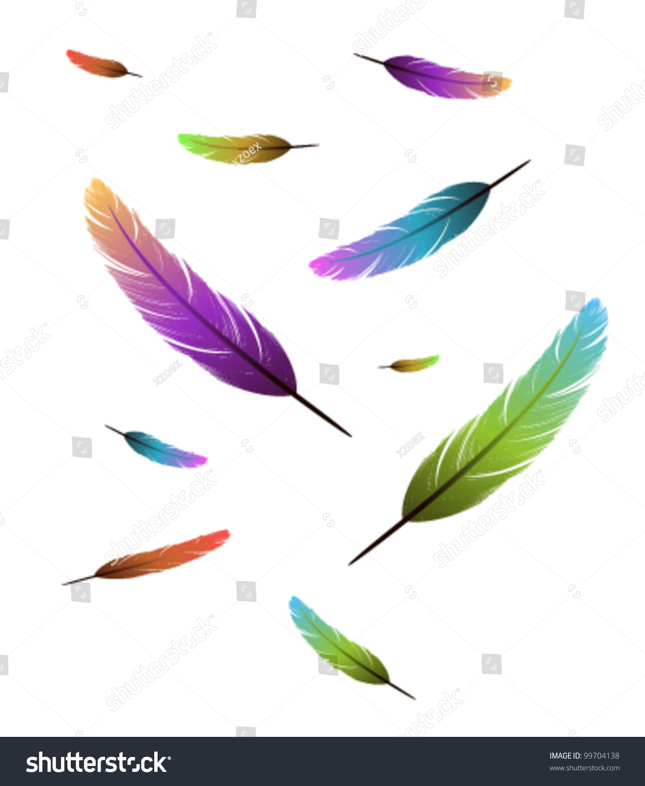 Colored Feathers Falling Background Stock Vector Royalty Free 99704138   Stock Vector Colored Feathers Falling Background 99704138 