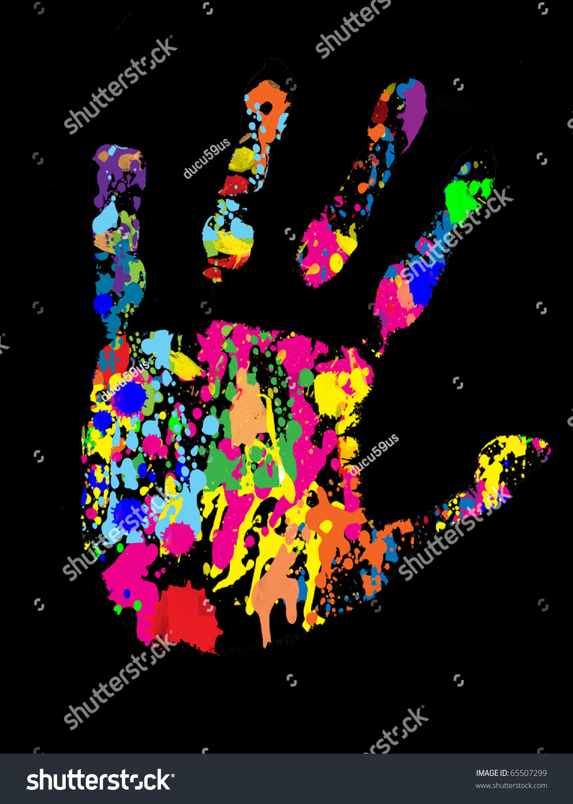 Colored Hand Print With Ink Splats, Vector Illustrations - 65507299 ...