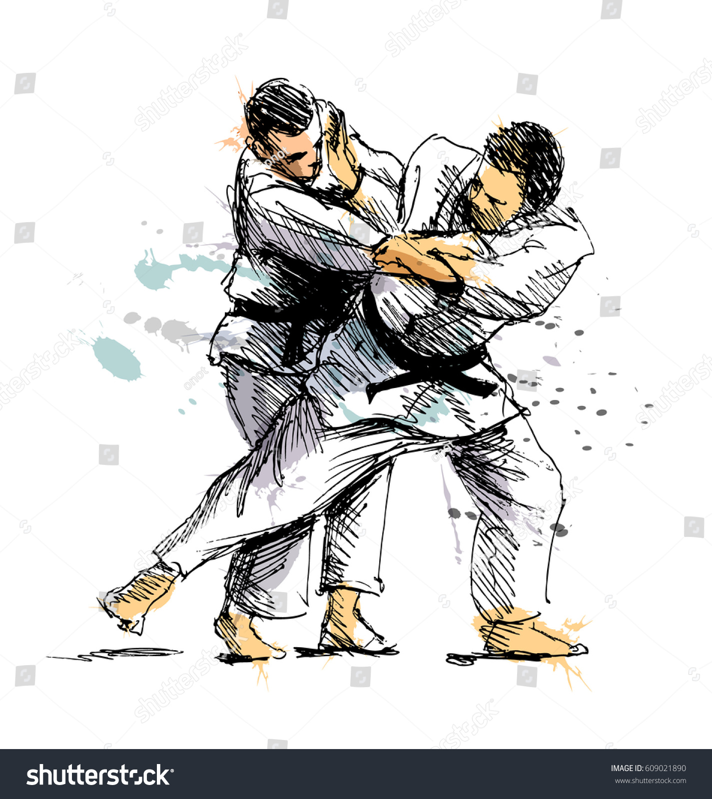 Colored Hand Sketch Competing Judo Vector Stock Vector (Royalty Free ...