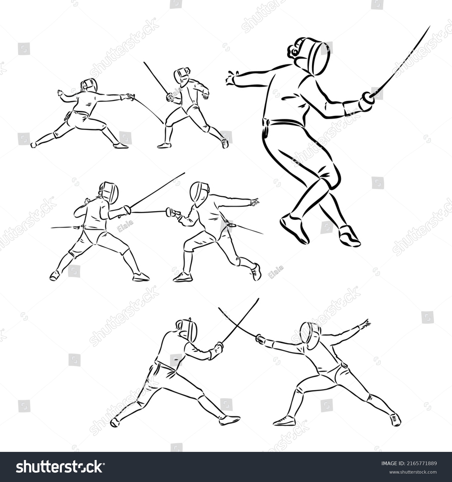 Colored Hand Sketch Fencers Vector Illustration Stock Vector (Royalty ...