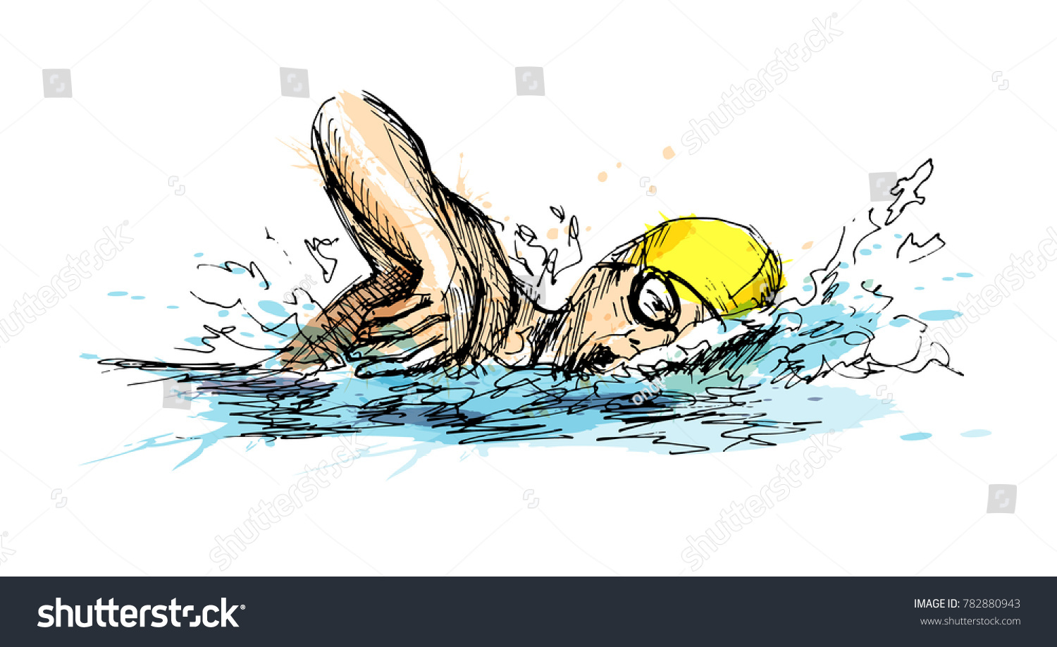 Colored Hand Sketch Swimmer Vector Illustration vector de stock (libre