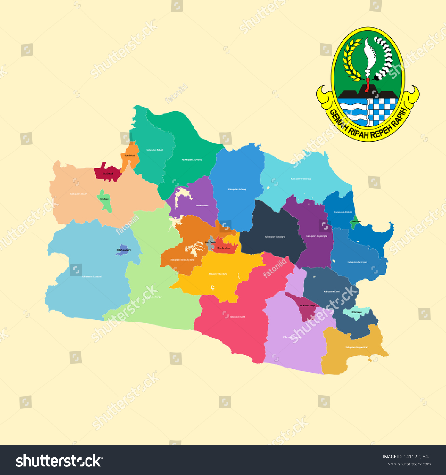 SVG of Colored Map and Logo of Jawa Barat (West Java) svg