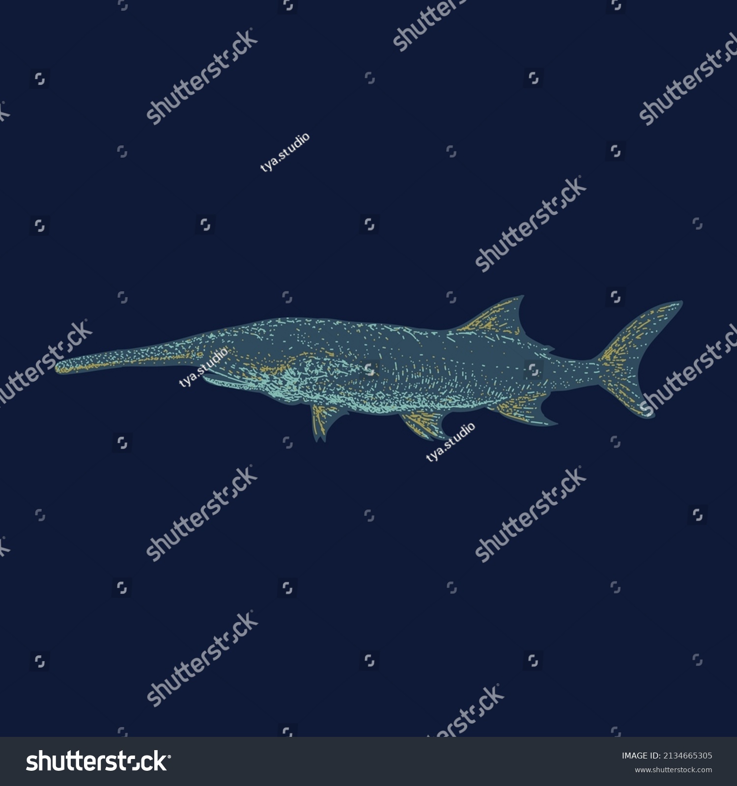 Colored Paddlefish Hand Drawing Vector Illustration Stock Vector