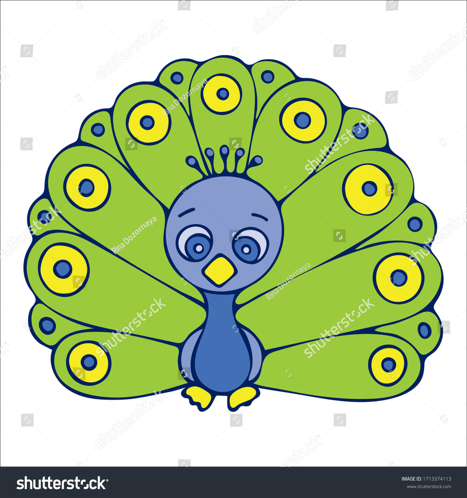 Colored Peacock Doodle Sketch Handdrawn Isolated Stock Vector Royalty Free 1713374113 