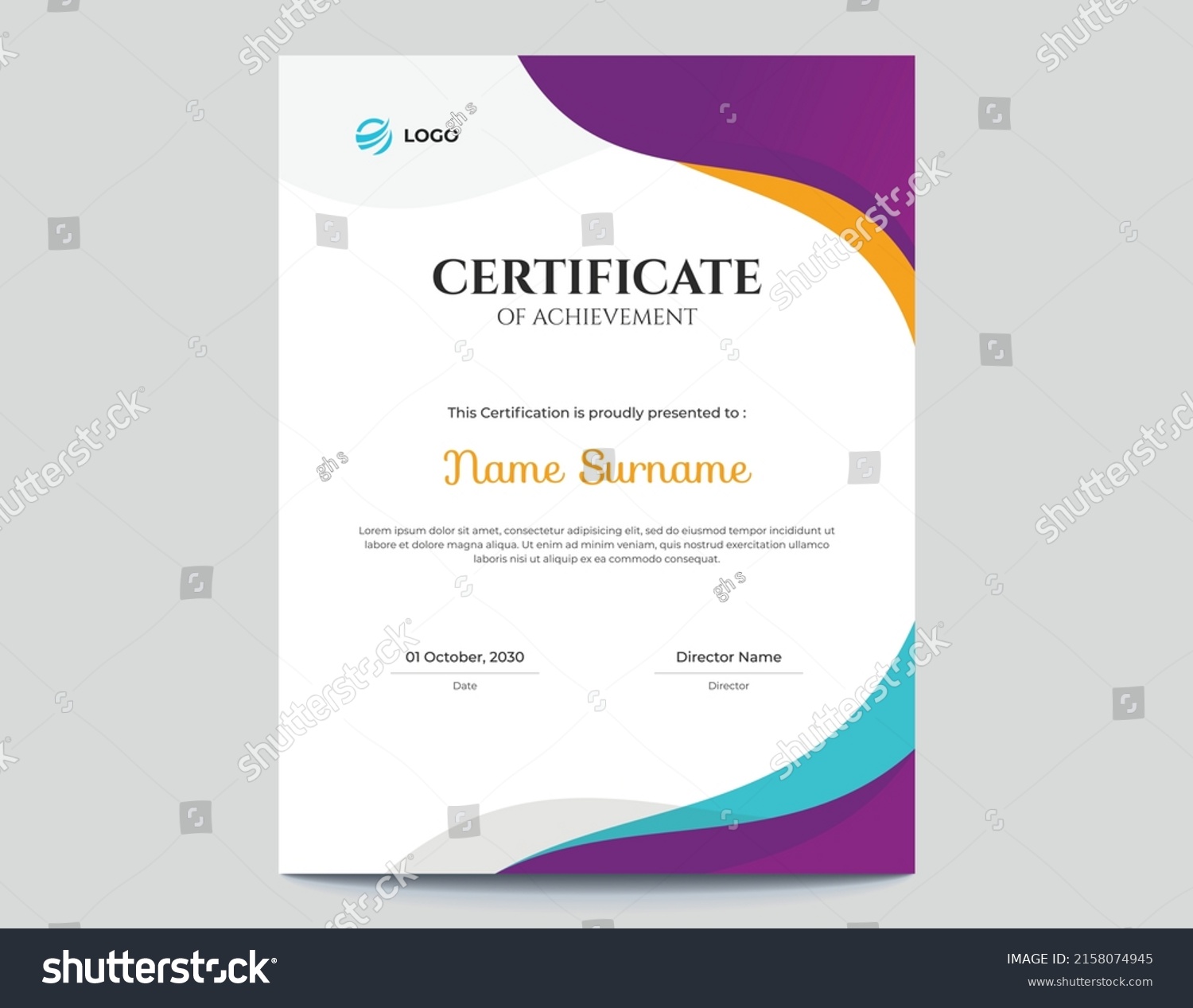 Colored Purple Blue Orange Vertical Certificate Stock Vector (Royalty ...