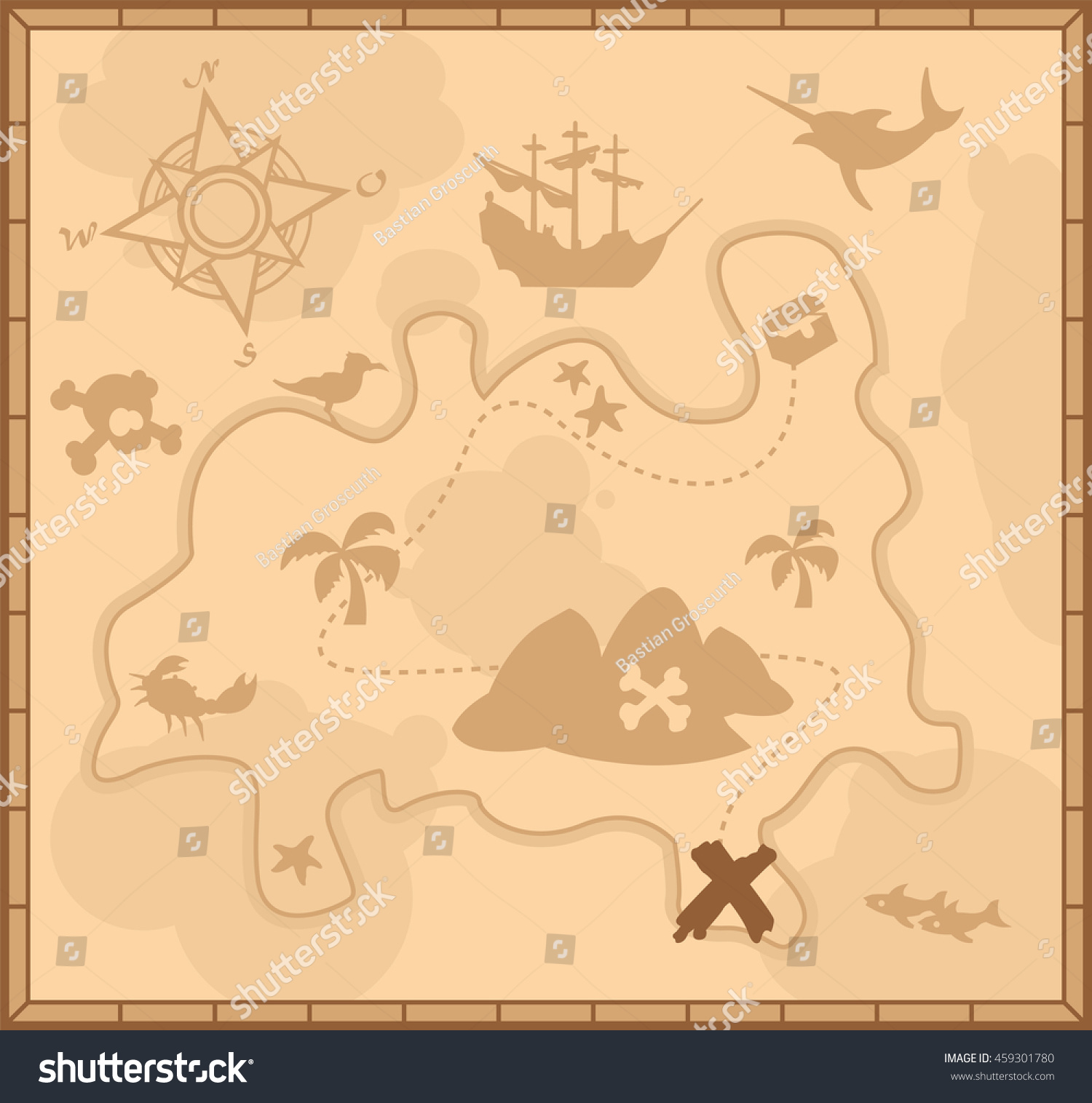 Colored Vector Illustration Pirates Treasure Map Stock Vector 459301780 ...