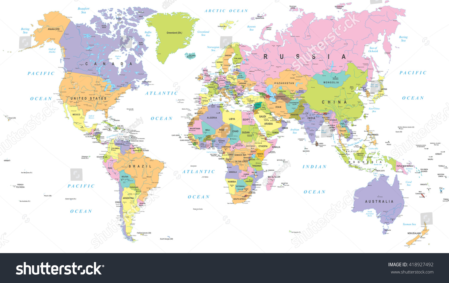 Colored World Map Borders Countries Cities Vector Có Sẵn Miễn Phí Bản