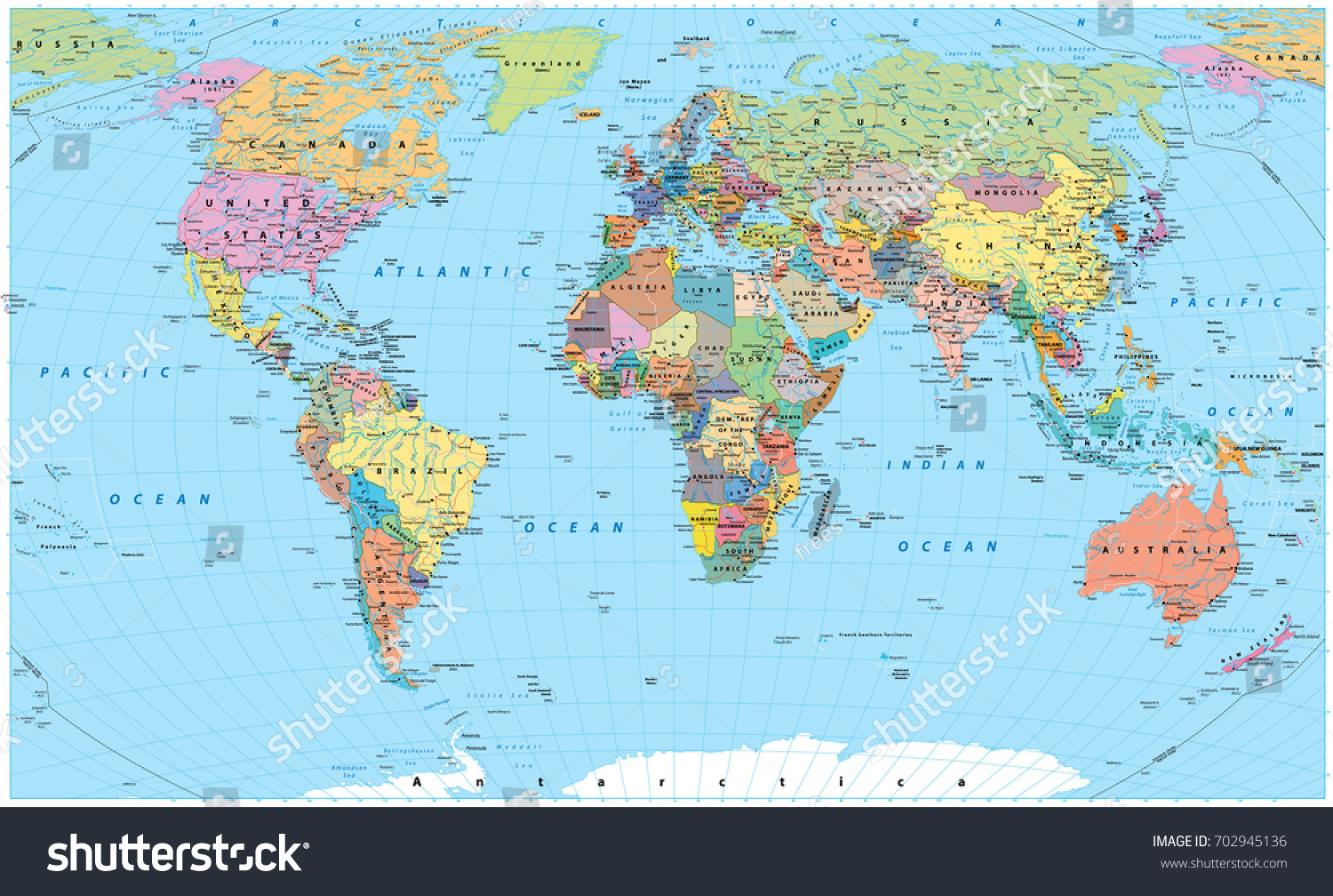 Download Colored World Map Borders Countries Roads Stock Vector ...