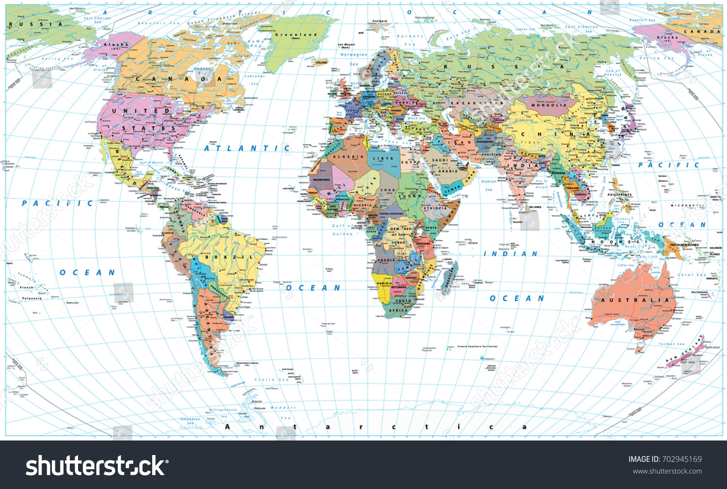 Colored World Map Borders Countries Roads And Cities Detailed | Images ...