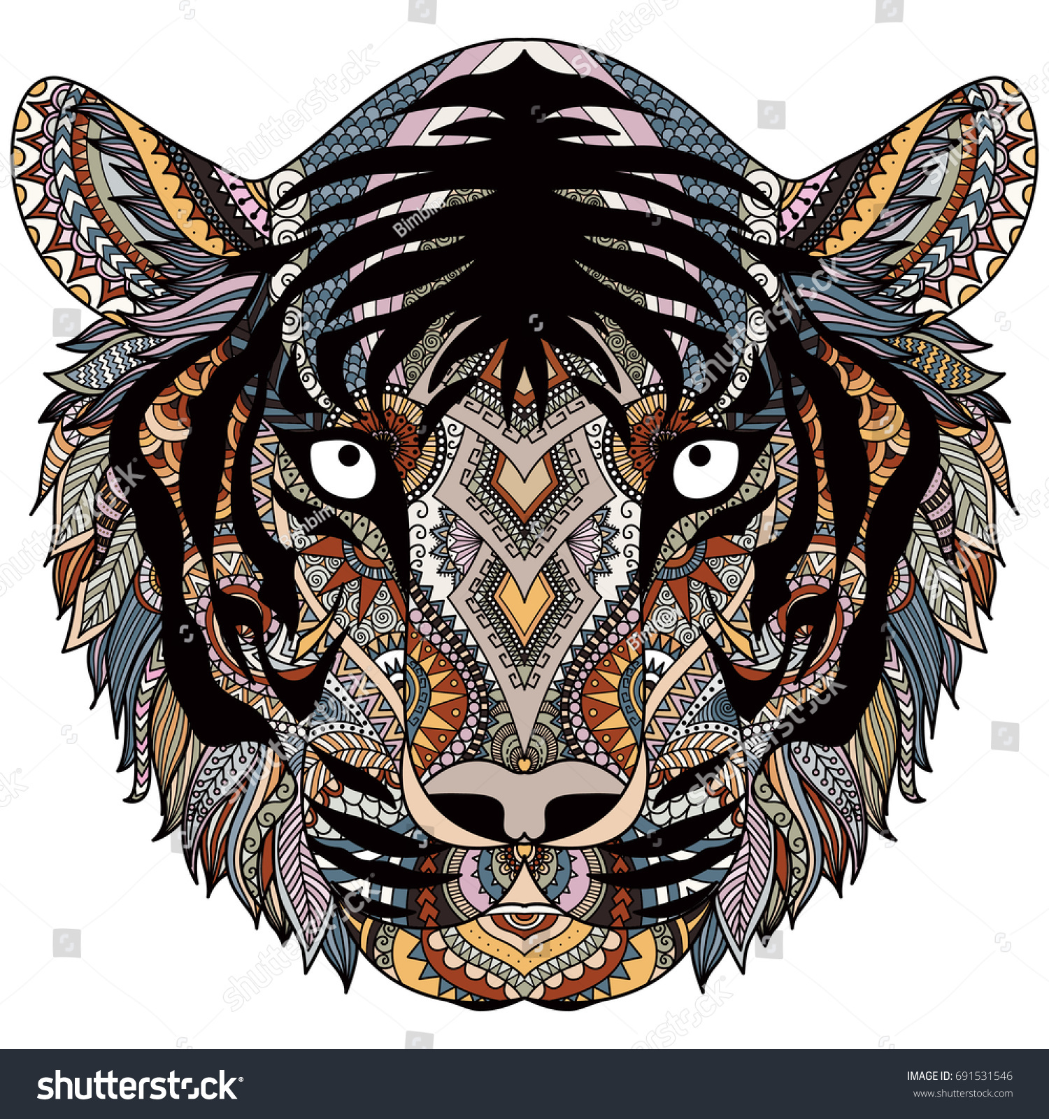 Colored Zen Tiger Head Design Element Stock Vector (royalty Free 