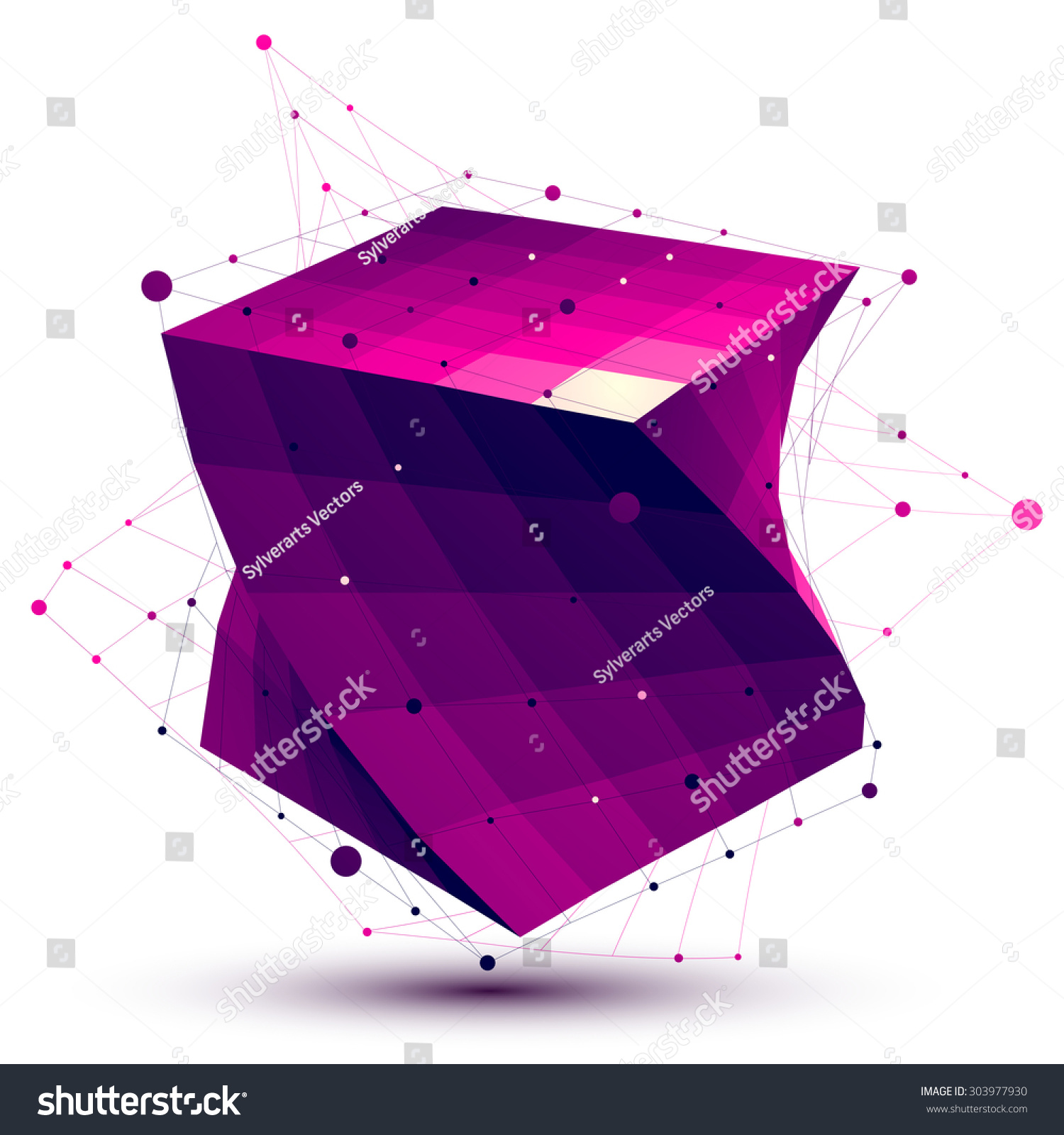 Colorful Abstract Deformed Vector Square Object With Lines Mesh ...