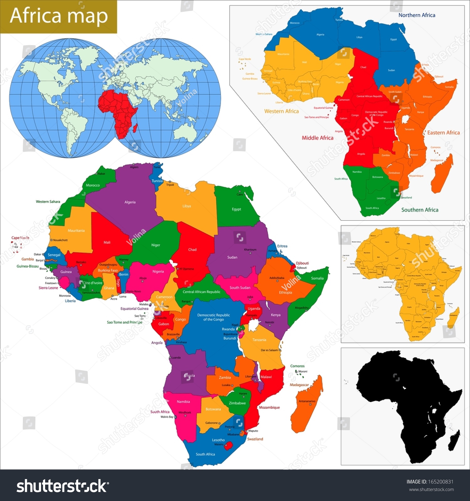 Vektor Stok Colorful Africa Map Countries Tanpa Royalti 165200831 Shutterstock 6951