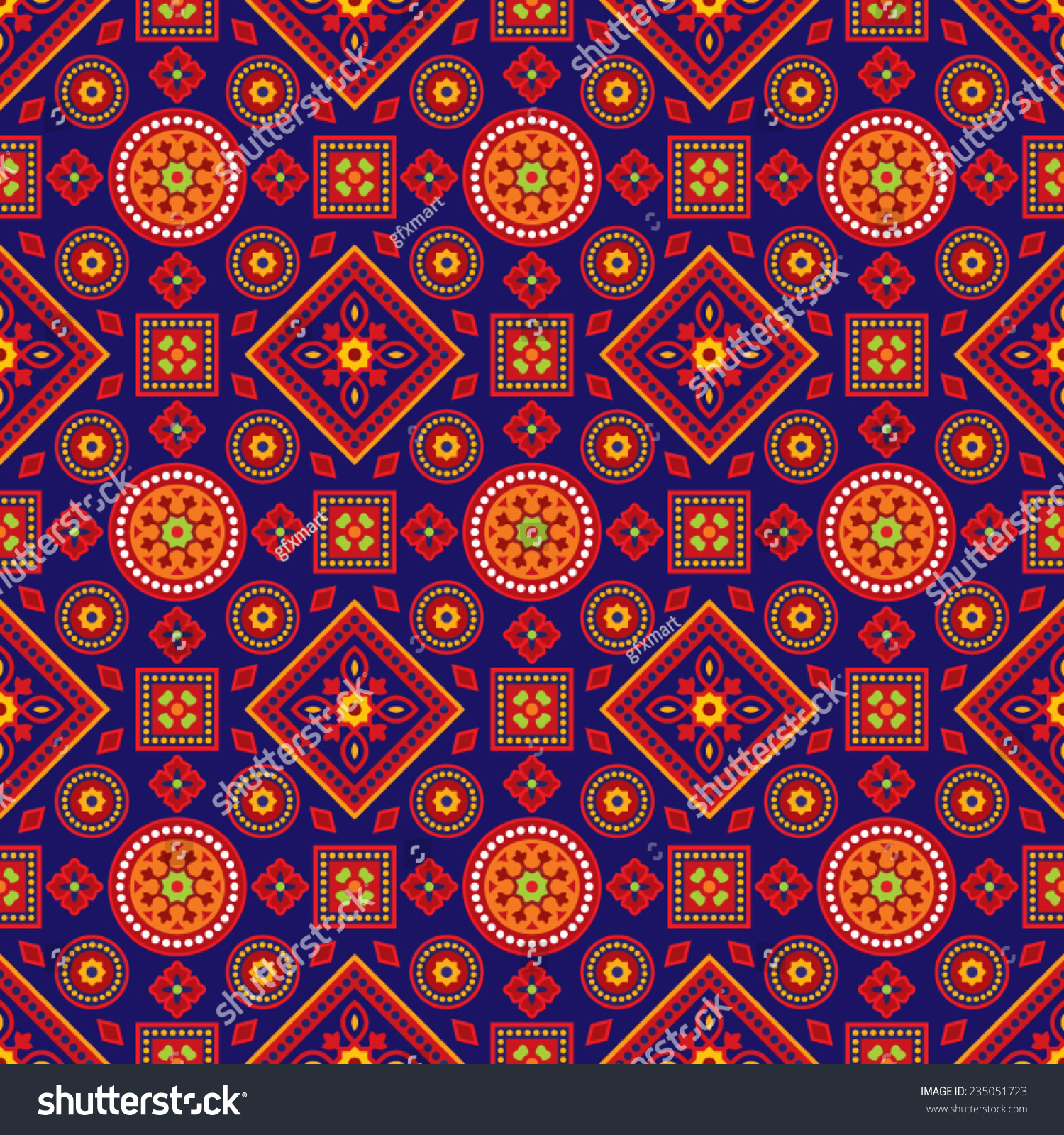 Colorful Ajrak Pattern Stock Vector 235051723 - Shutterstock