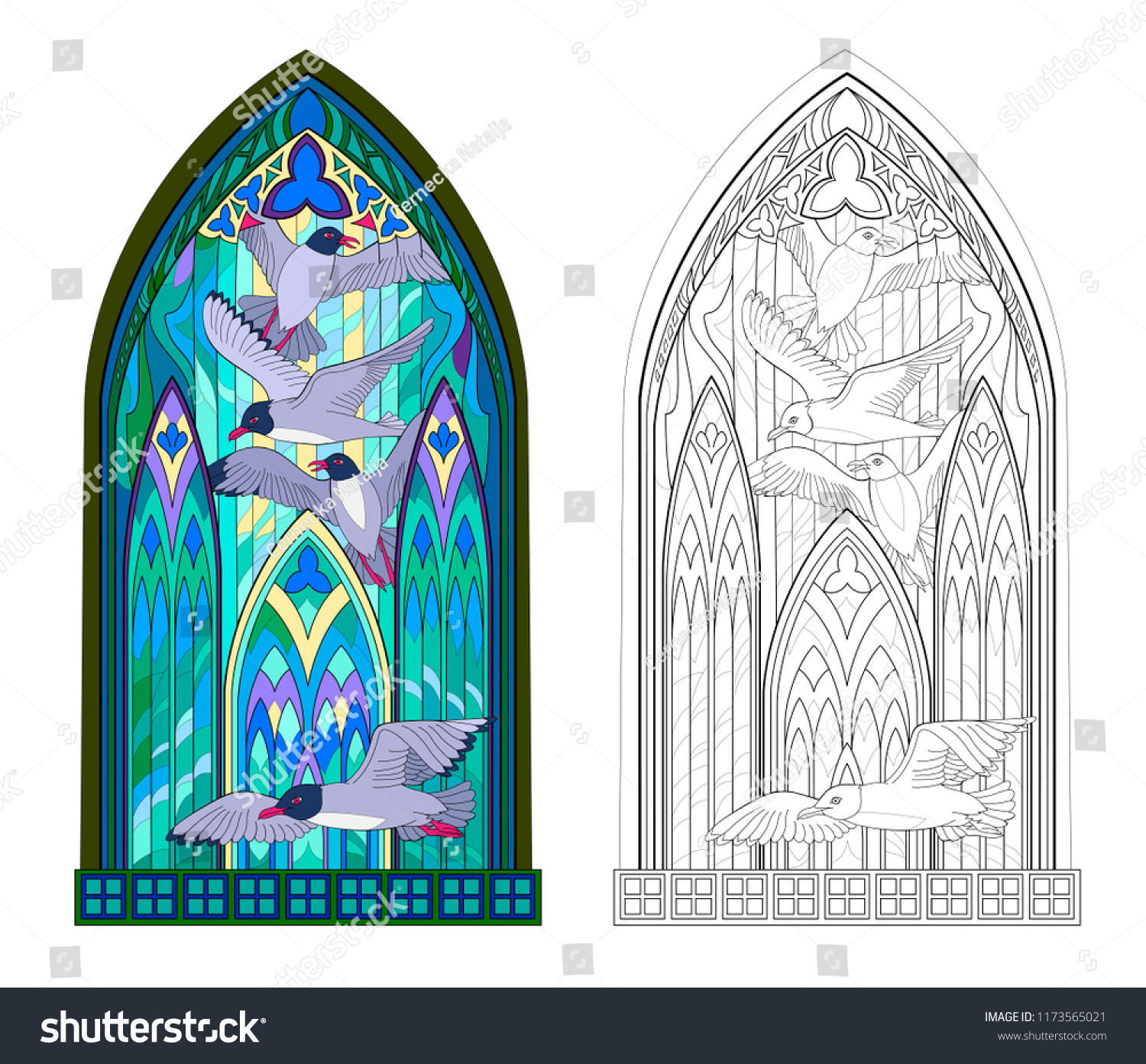 Colorful Black White Pattern Gothic Stained Stock Vector (Royalty With Stained Glass Windows Worksheet