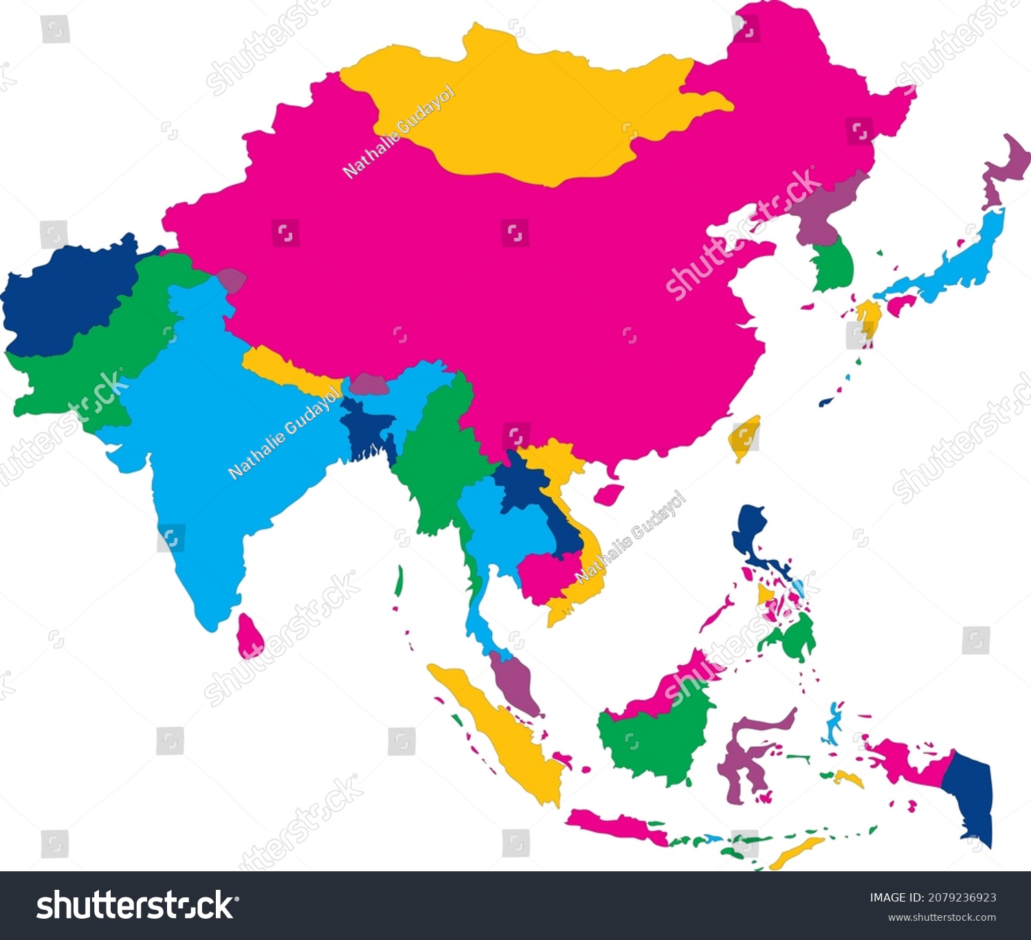 Colorful Asian Continent Asia Map Vector Stock Vector (Royalty Free ...