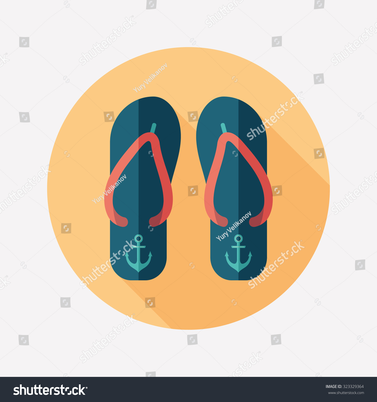 Colorful Beach Slippers Flat Round Icon Stock Vector (Royalty Free ...