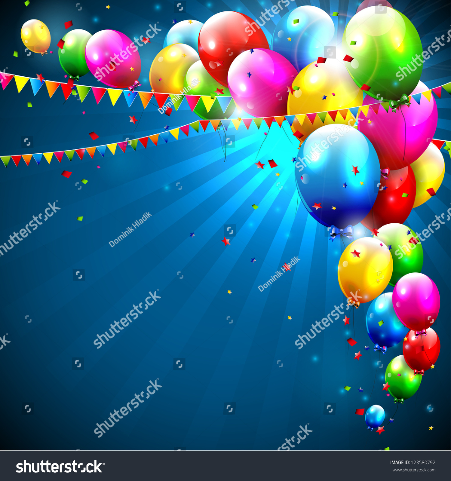 Colorful Birthday Balloons On Blue Background Stock Vector 123580792 ...