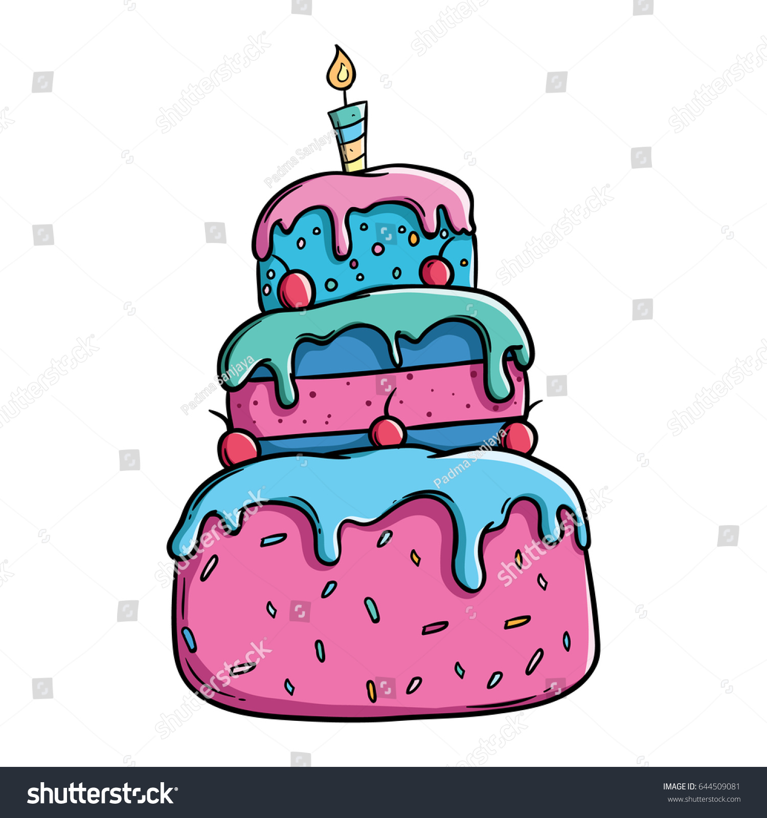 Colorful Birthday Cake Outline Using Doodle Stock Vector Royalty Free 644509081