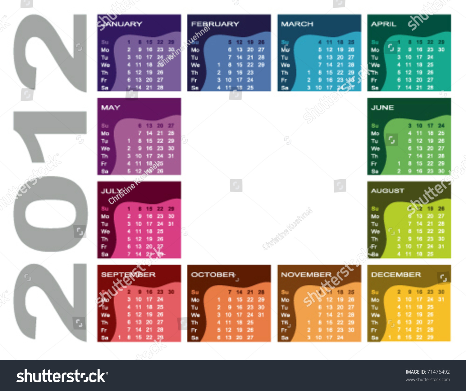 Colorful Calendar 2012 - English (Sunday First) Stock Vector ...