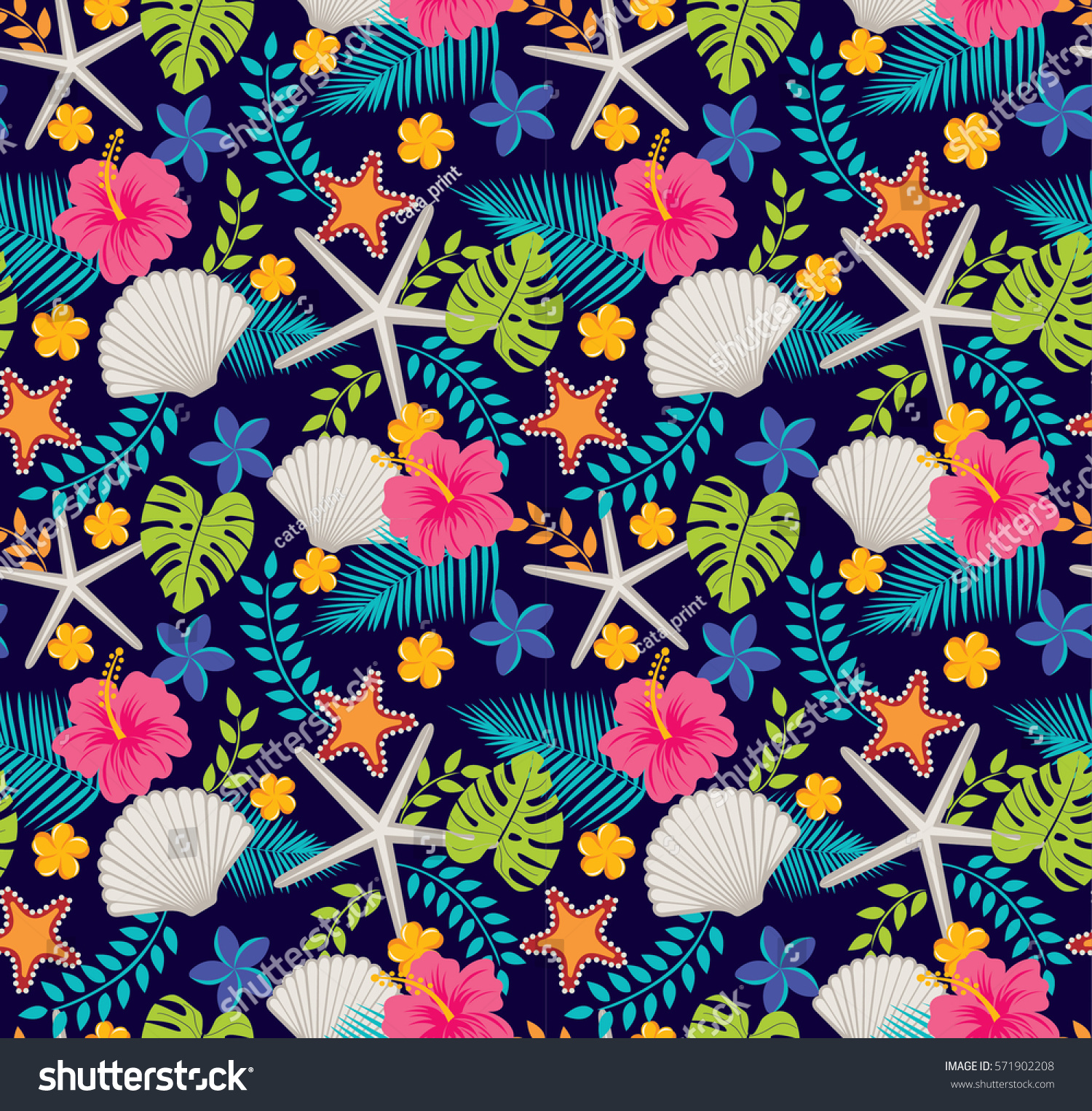 Colorful Caribbean Tropical Seamless Pattern Stock Vector 571902208