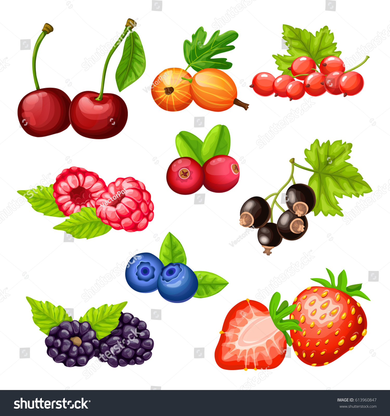 Colorful Cartoon Berries Icons Collection Cherry Stock Vector (Royalty ...