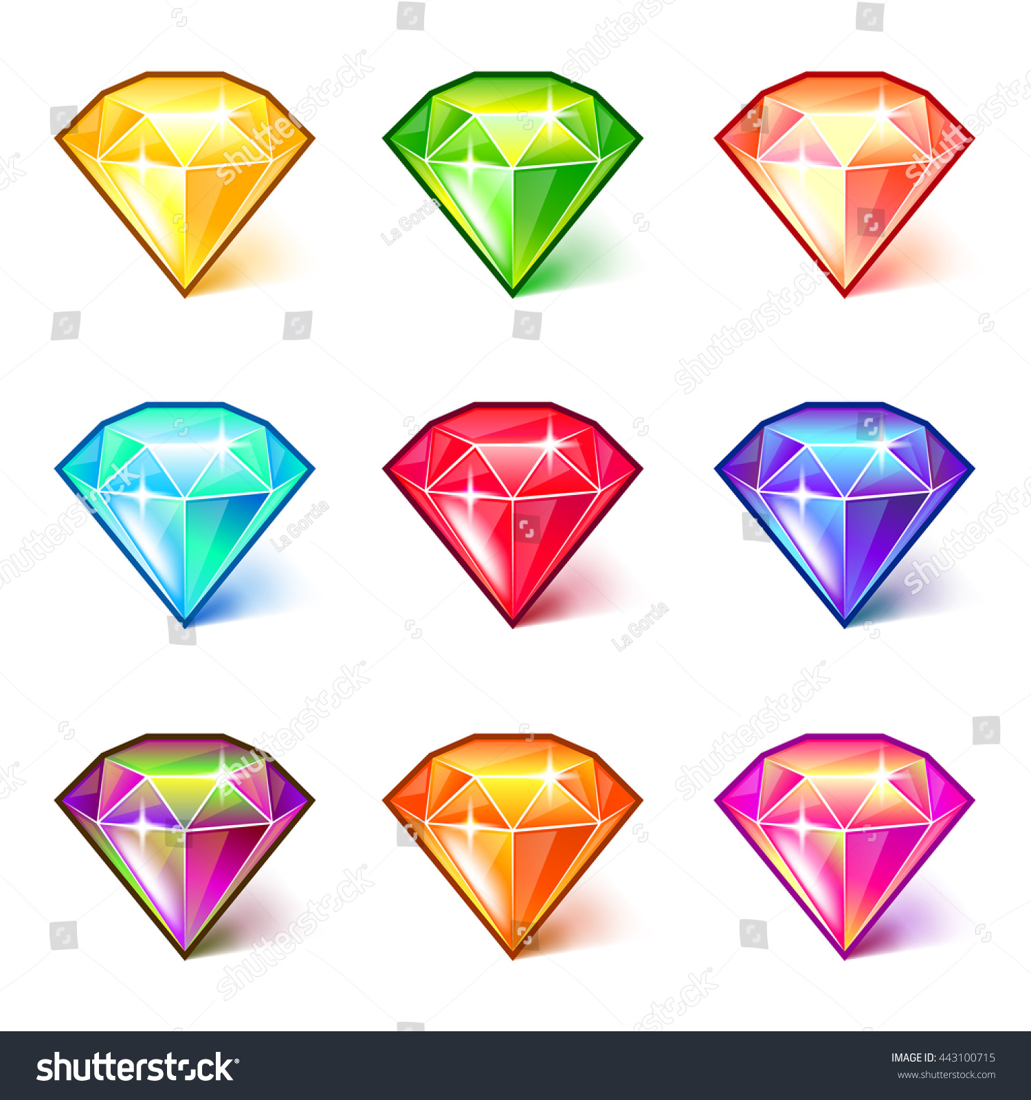 Colorful Cartoon Diamonds Icons Detailed Photo Stock Vector (Royalty ...