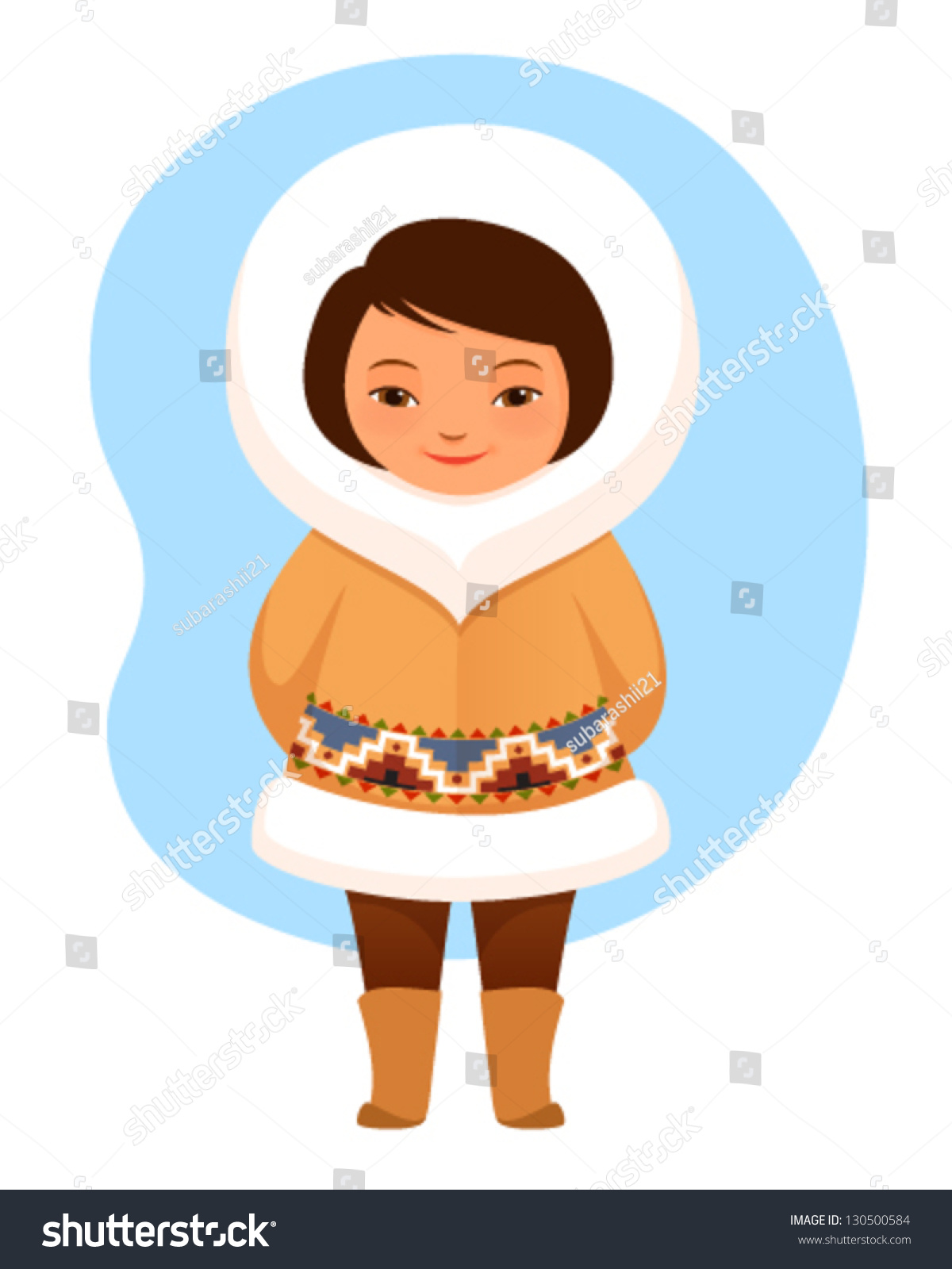 Colorful Cartoon Illustration Of A Cute Small Inuit Girl In Traditional ...