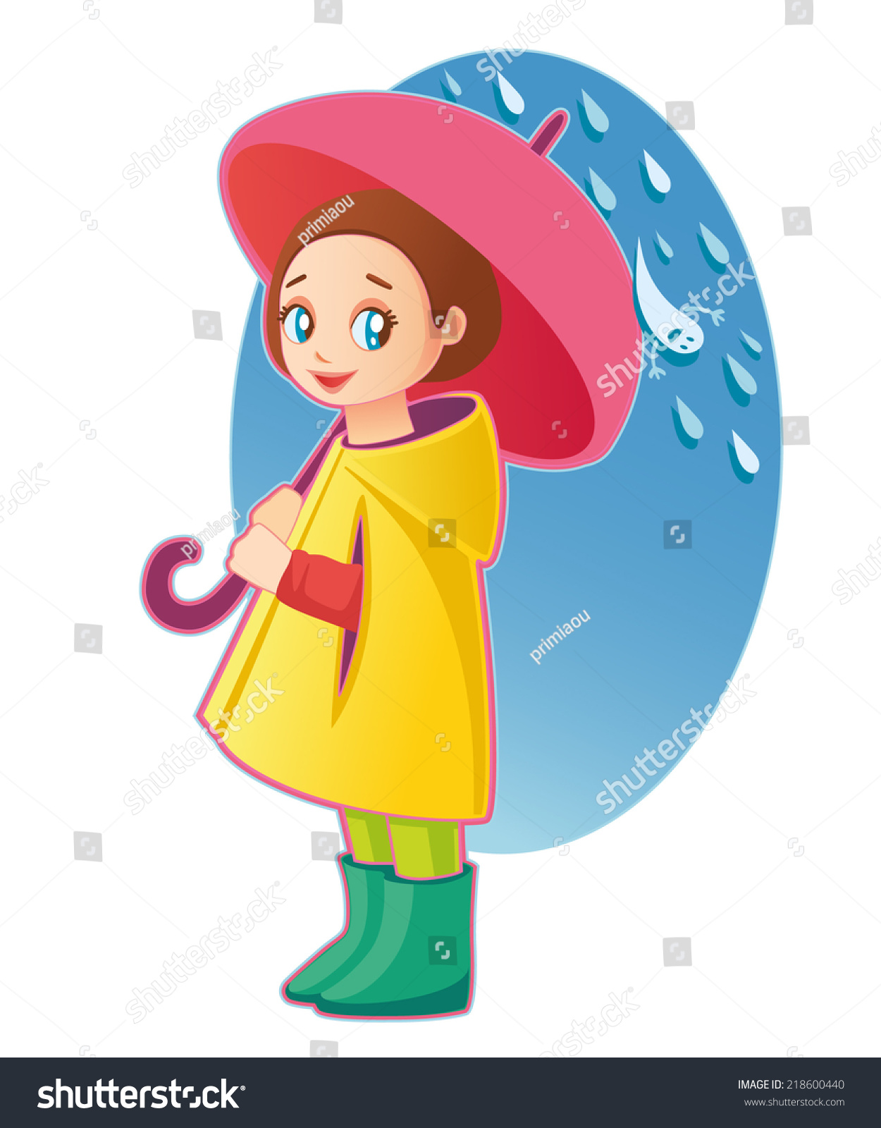 Colorful Cartoon Little Girl Umbrella Under Stock Vector 218600440 ...