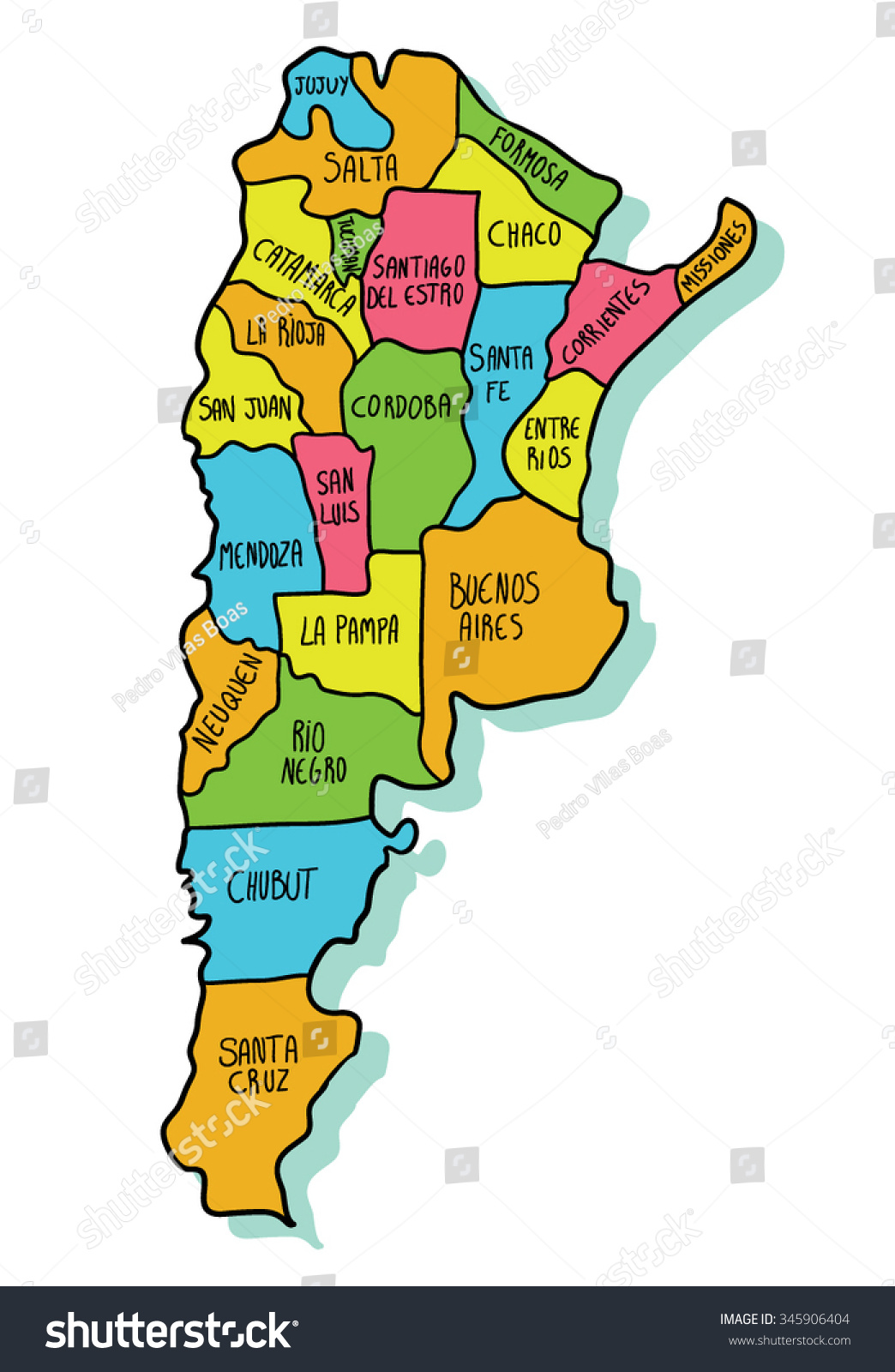 Colorful Cartoon Map Argentina Stock Vector (Royalty Free) 345906404