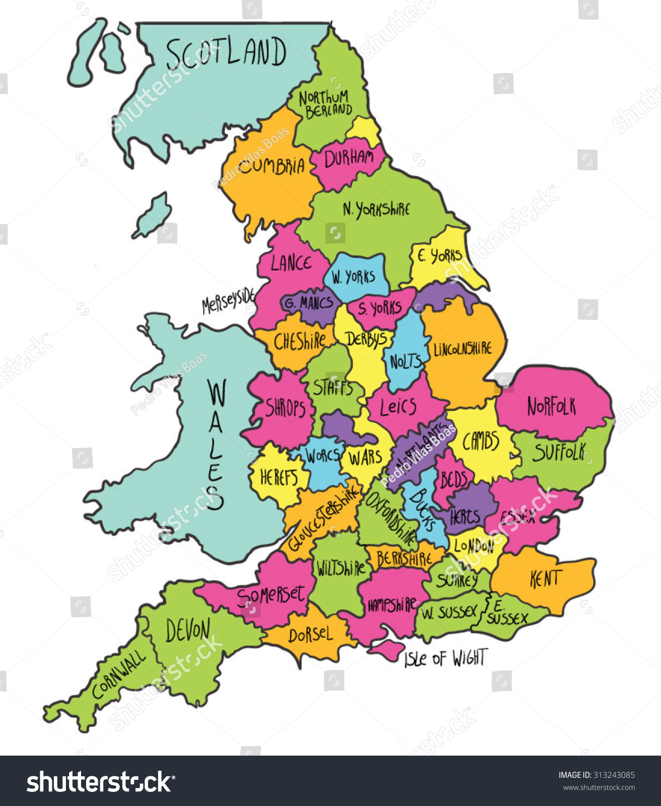 Colorful Cartoon Map England Stock Vector 313243085 - Shutterstock