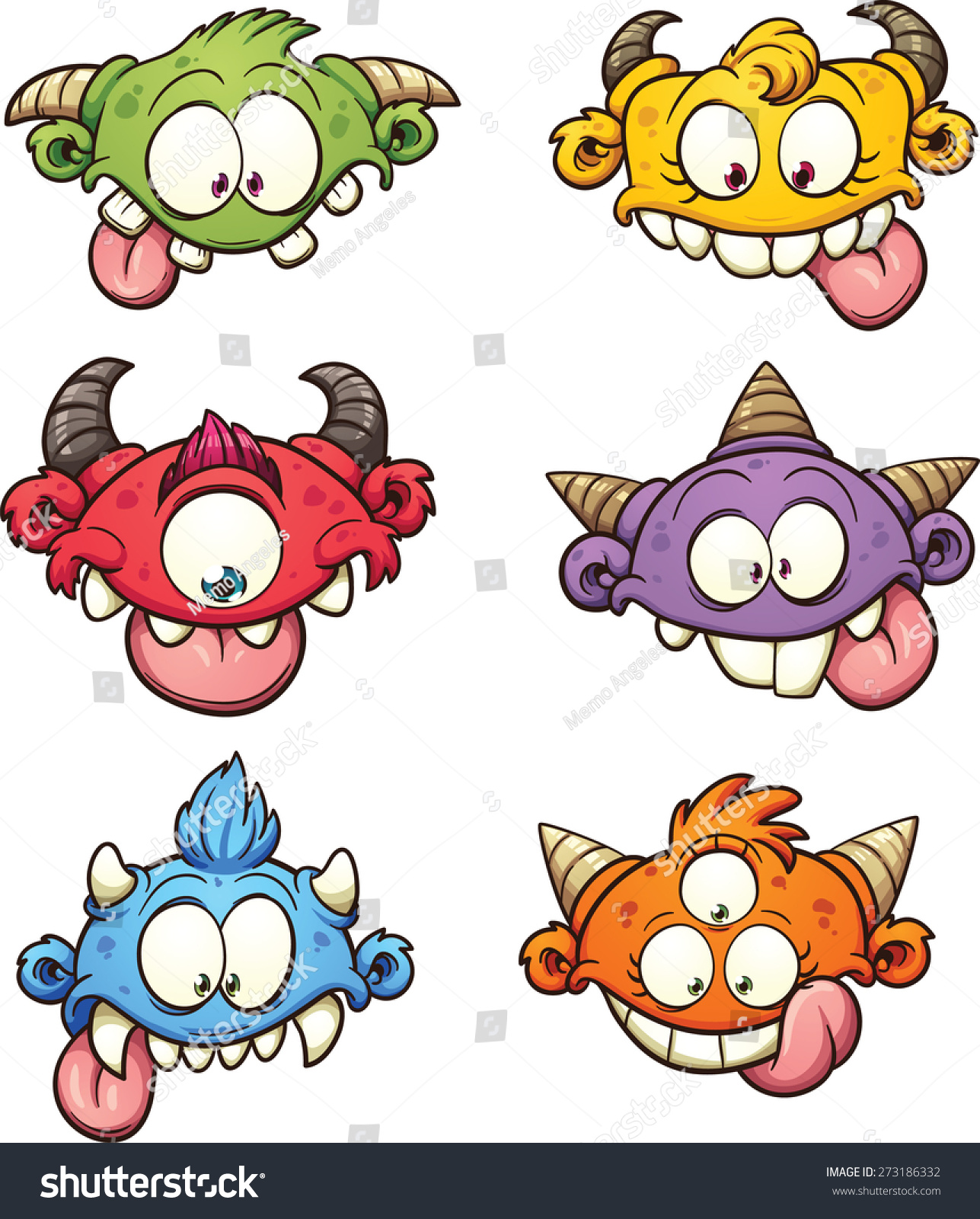 Colorful Cartoon Monster Heads. Vector Clip Art Illustration With ...
